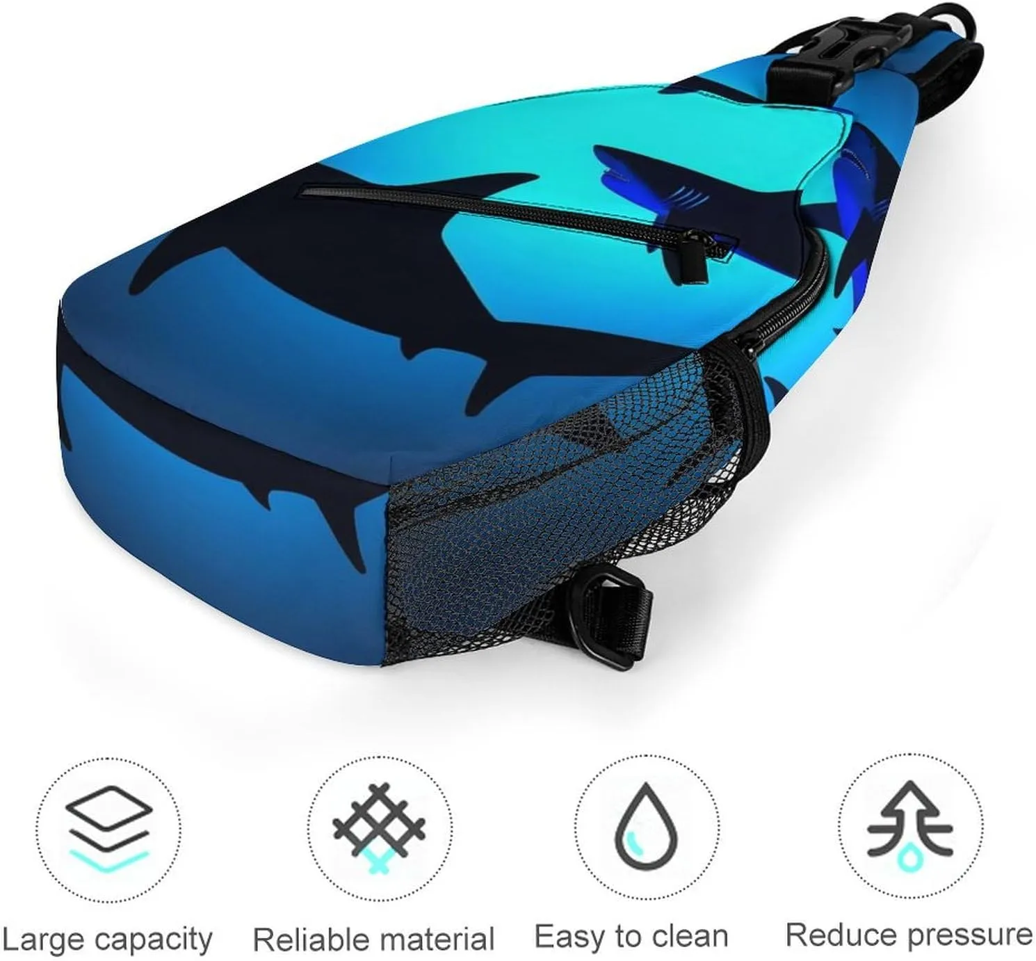 Supdreamc Casual Sling Bag Backpack, Daypack, Ocean Blue Sea Floating Sharks Shoulder Chest Crossbody Bag, Bookbag, Travel Backpack Camping Outdoor Bag for Man/Women/College