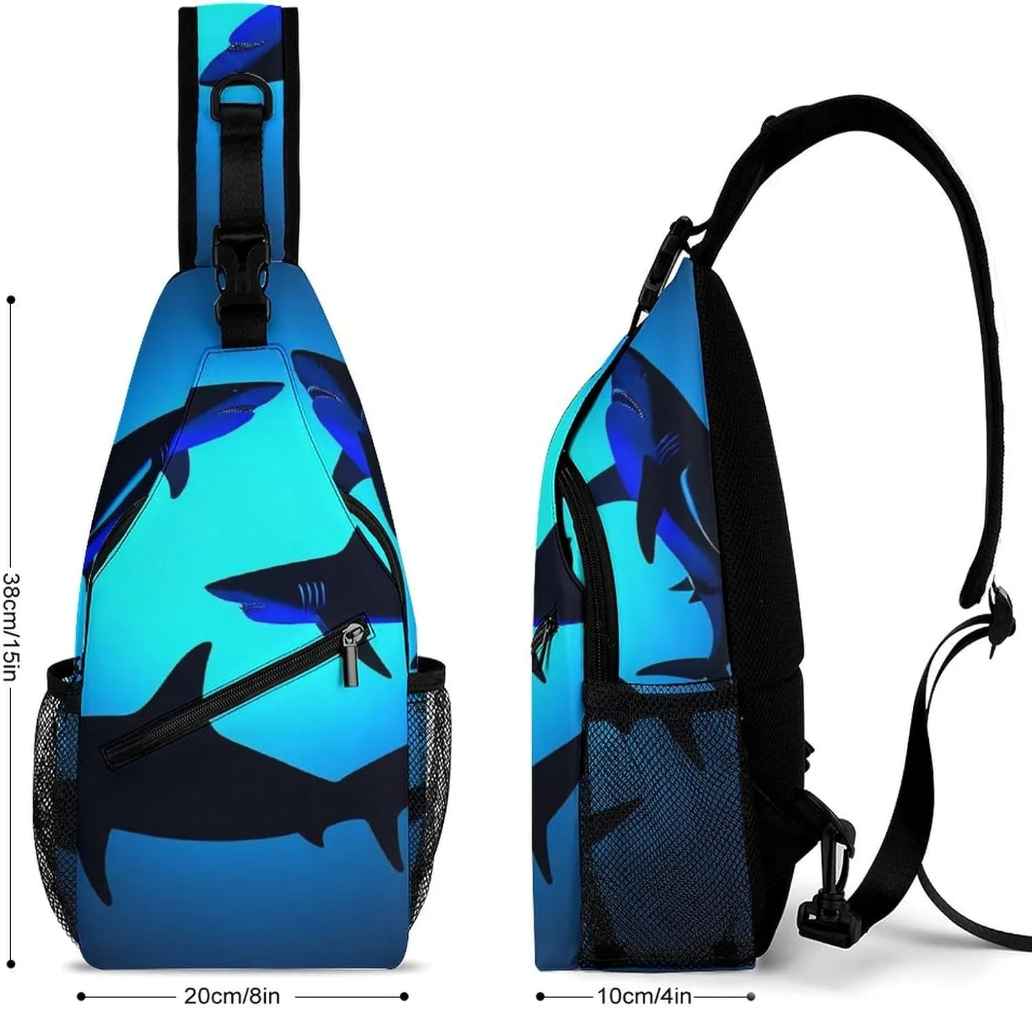Supdreamc Casual Sling Bag Backpack, Daypack, Ocean Blue Sea Floating Sharks Shoulder Chest Crossbody Bag, Bookbag, Travel Backpack Camping Outdoor Bag for Man/Women/College