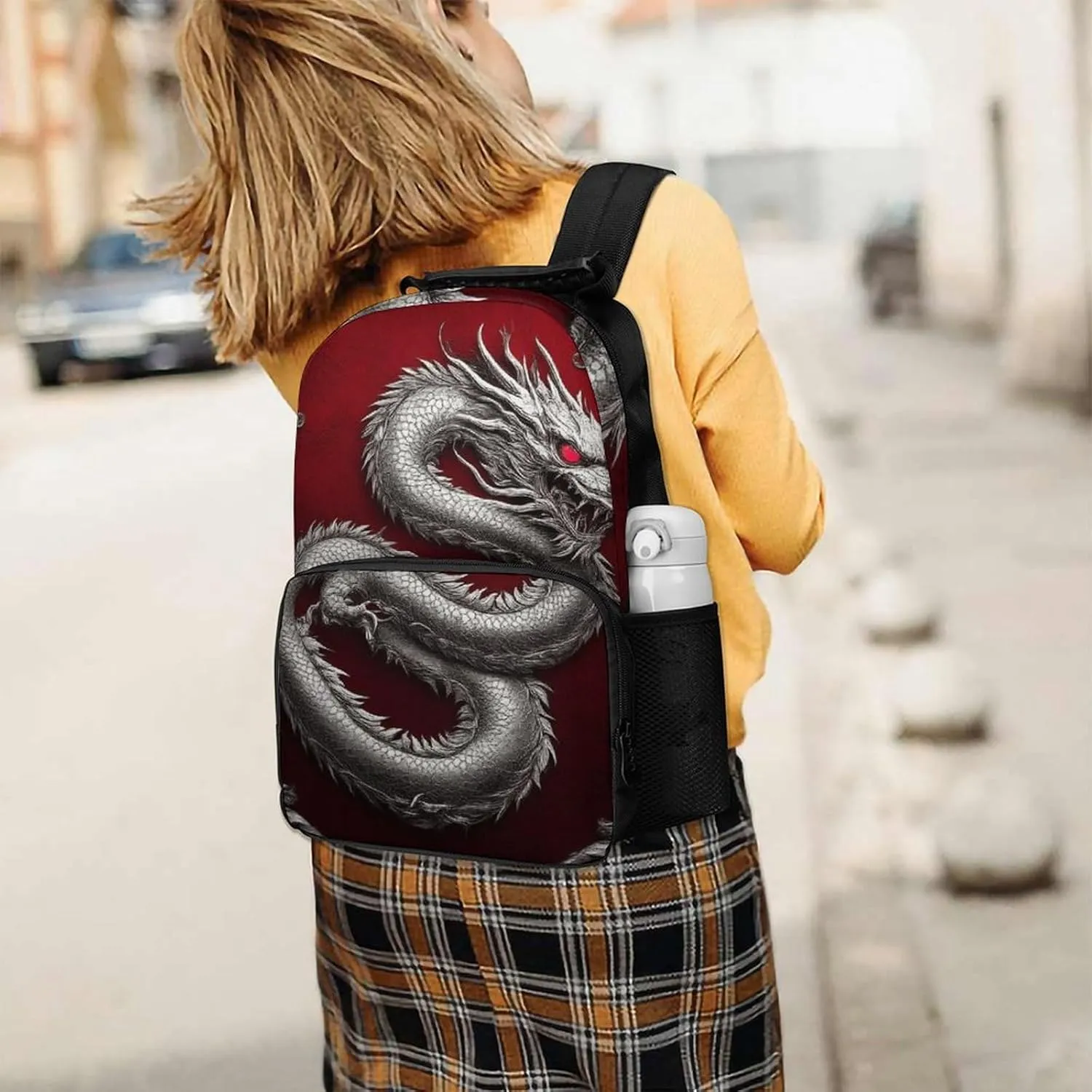 Supdreamc Chinese Dragon Art Red Daypack Backpack Polyester Multipurpose Anti-Theft Shoulder Bag Big Capacity Gym Outdoor Hiking Backpack With Smooth Zippers