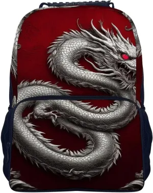 Supdreamc Chinese Dragon Art Red Daypack Backpack Polyester Multipurpose Anti-Theft Shoulder Bag Big Capacity Gym Outdoor Hiking Backpack With Smooth Zippers
