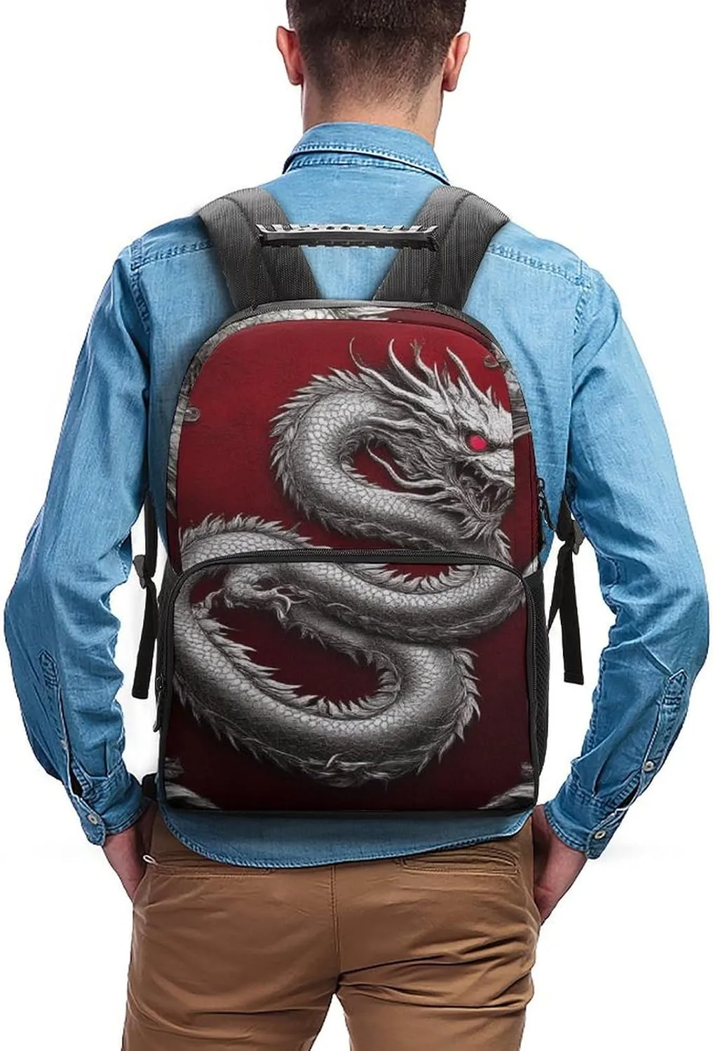 Supdreamc Chinese Dragon Art Red Daypack Backpack Polyester Multipurpose Anti-Theft Shoulder Bag Big Capacity Gym Outdoor Hiking Backpack With Smooth Zippers