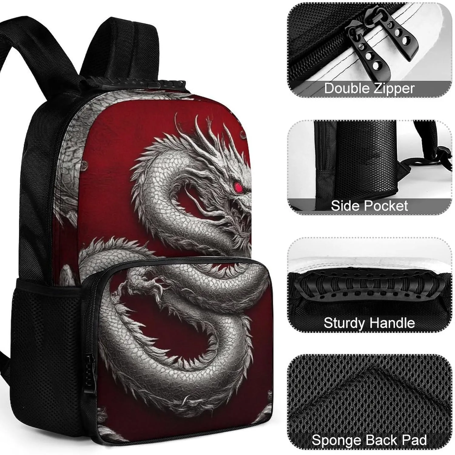 Supdreamc Chinese Dragon Art Red Daypack Backpack Polyester Multipurpose Anti-Theft Shoulder Bag Big Capacity Gym Outdoor Hiking Backpack With Smooth Zippers