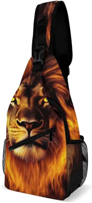 Supdreamc Men & Women Cool Fire Lion Art Sling Bag Backpack Outdoor Sport Daypack Travel Bag - Multipurpose Anti-Theft Tactical Satchel, Unbalance Chest Bag Rucksack