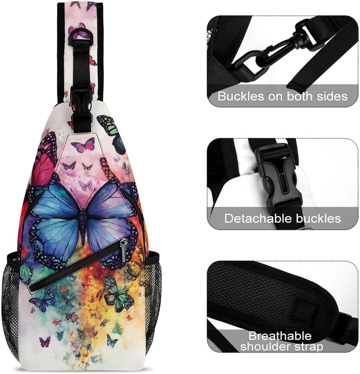 Supdreamc Men & Women Gym Crossbody Sack Satchel Outdoor Hiking Bag, Colorful Butterflies Sling Backpack Rucksack for Outdoors Running Climbing - Handy Tote Bags