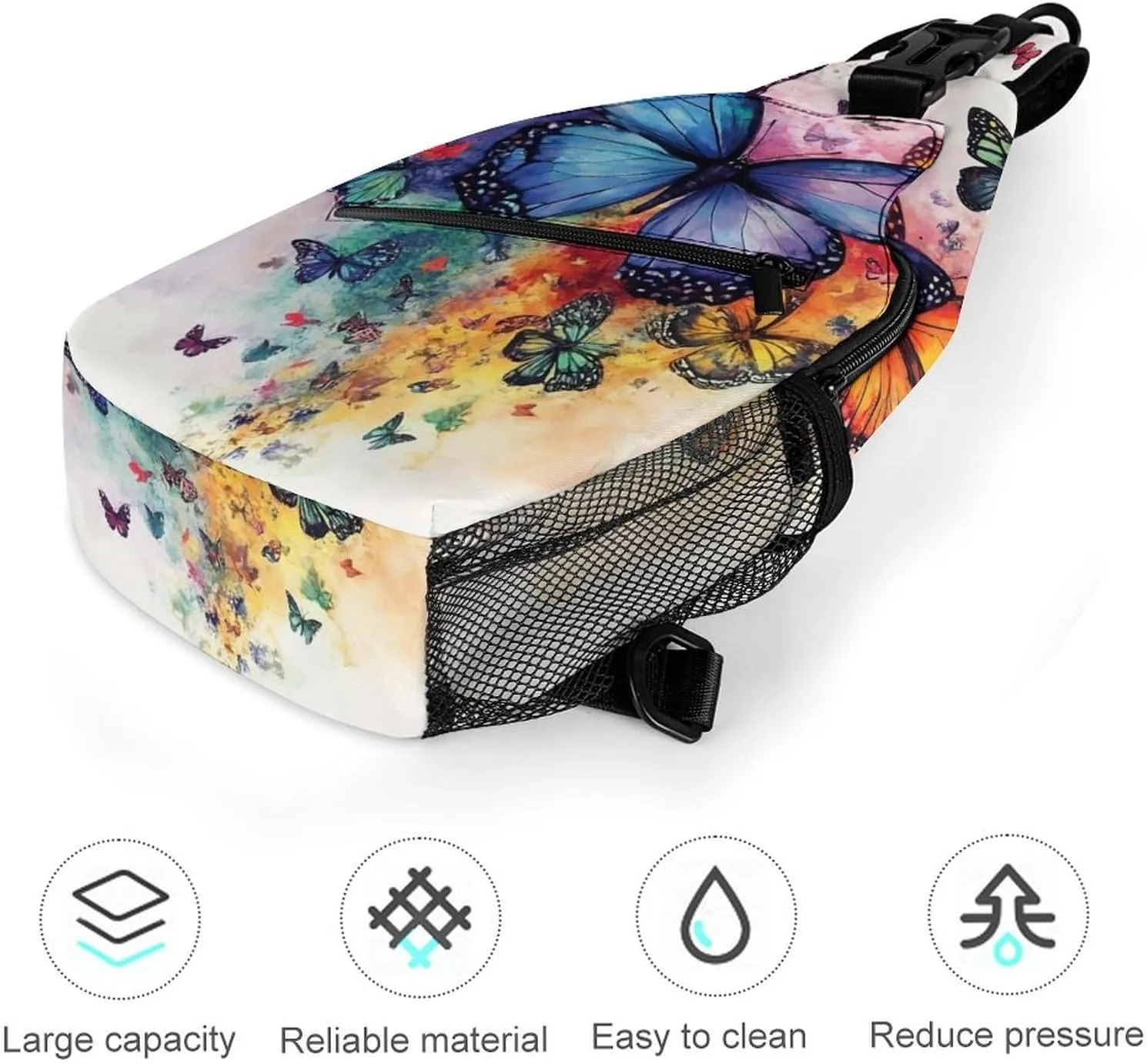 Supdreamc Men & Women Gym Crossbody Sack Satchel Outdoor Hiking Bag, Colorful Butterflies Sling Backpack Rucksack for Outdoors Running Climbing - Handy Tote Bags