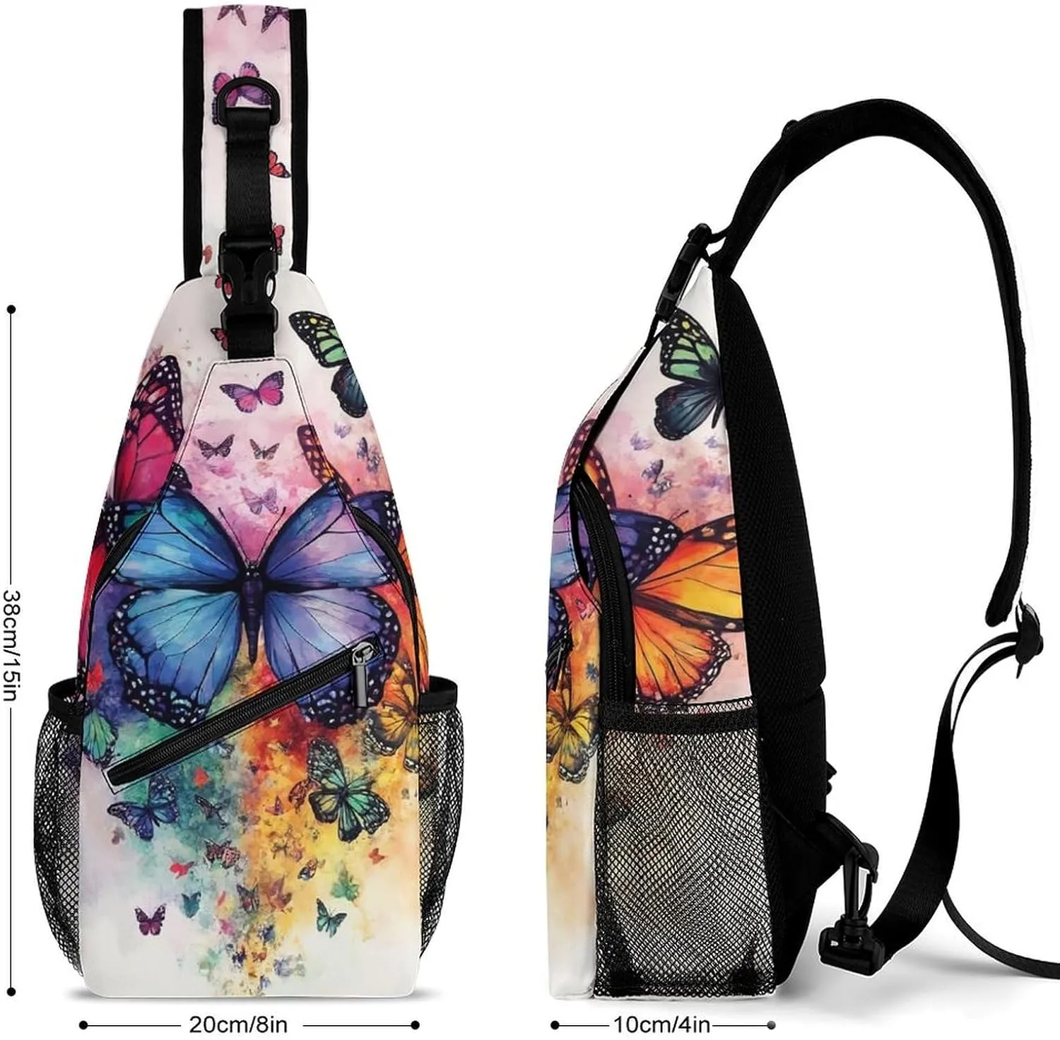 Supdreamc Men & Women Gym Crossbody Sack Satchel Outdoor Hiking Bag, Colorful Butterflies Sling Backpack Rucksack for Outdoors Running Climbing - Handy Tote Bags