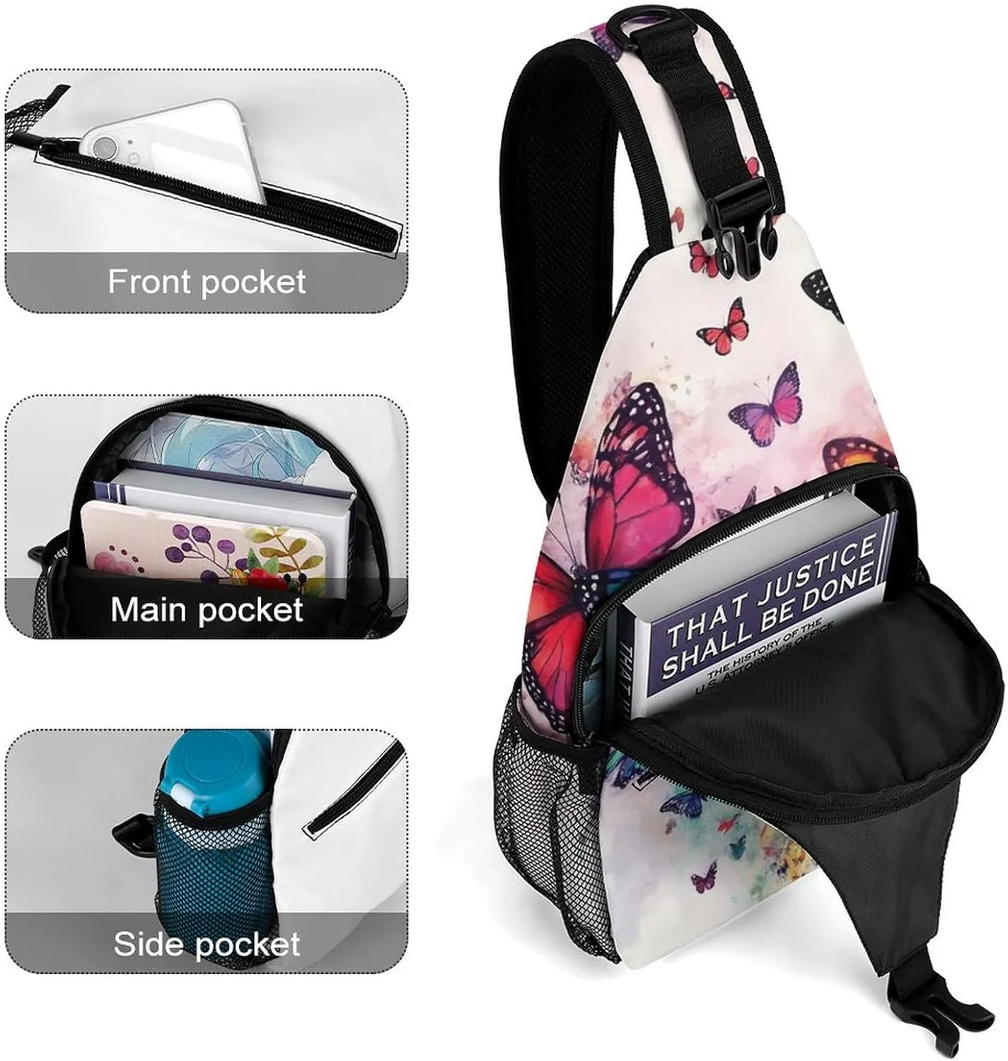 Supdreamc Men & Women Gym Crossbody Sack Satchel Outdoor Hiking Bag, Colorful Butterflies Sling Backpack Rucksack for Outdoors Running Climbing - Handy Tote Bags