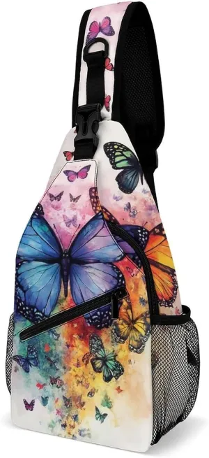 Supdreamc Men & Women Gym Crossbody Sack Satchel Outdoor Hiking Bag, Colorful Butterflies Sling Backpack Rucksack for Outdoors Running Climbing - Handy Tote Bags