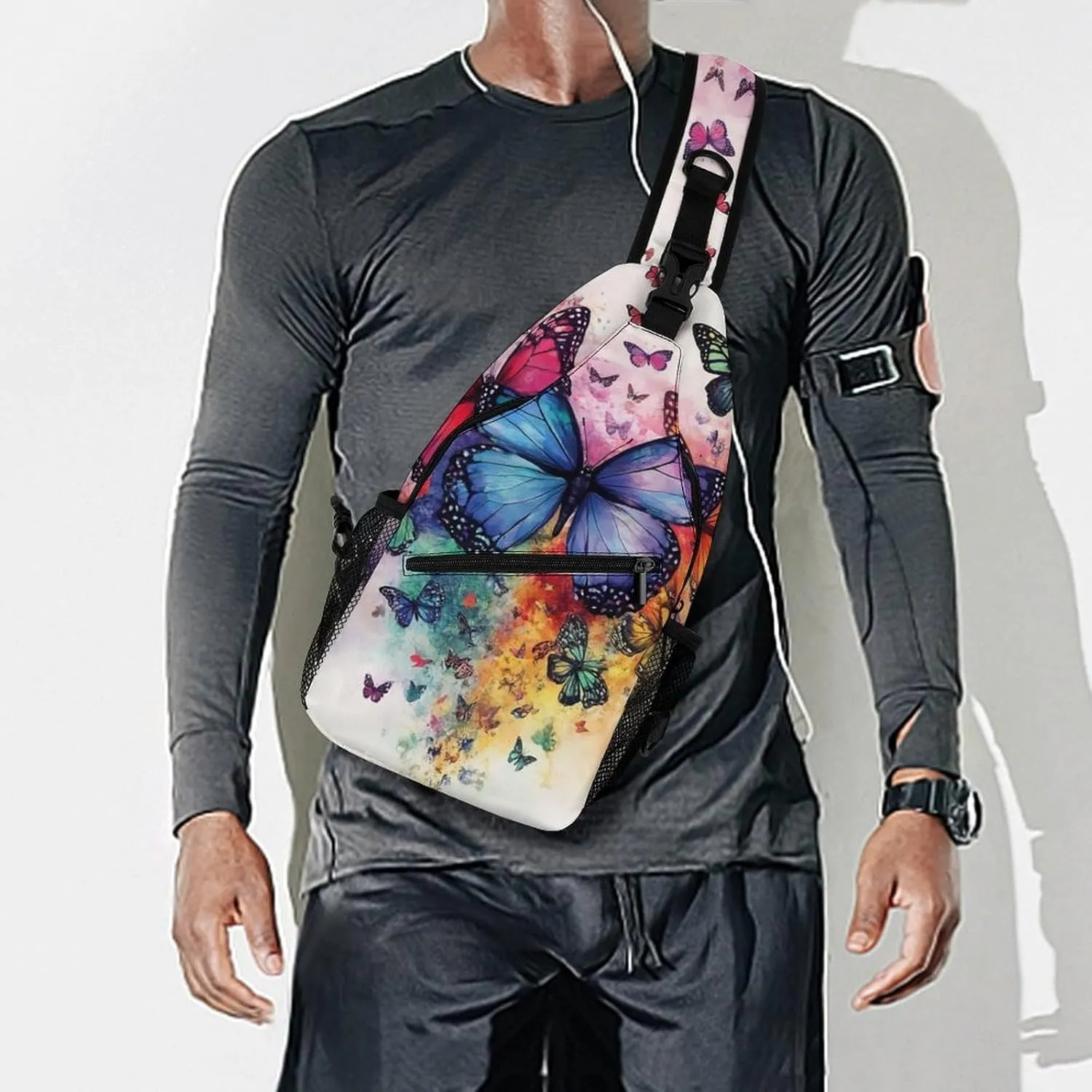 Supdreamc Men & Women Gym Crossbody Sack Satchel Outdoor Hiking Bag, Colorful Butterflies Sling Backpack Rucksack for Outdoors Running Climbing - Handy Tote Bags