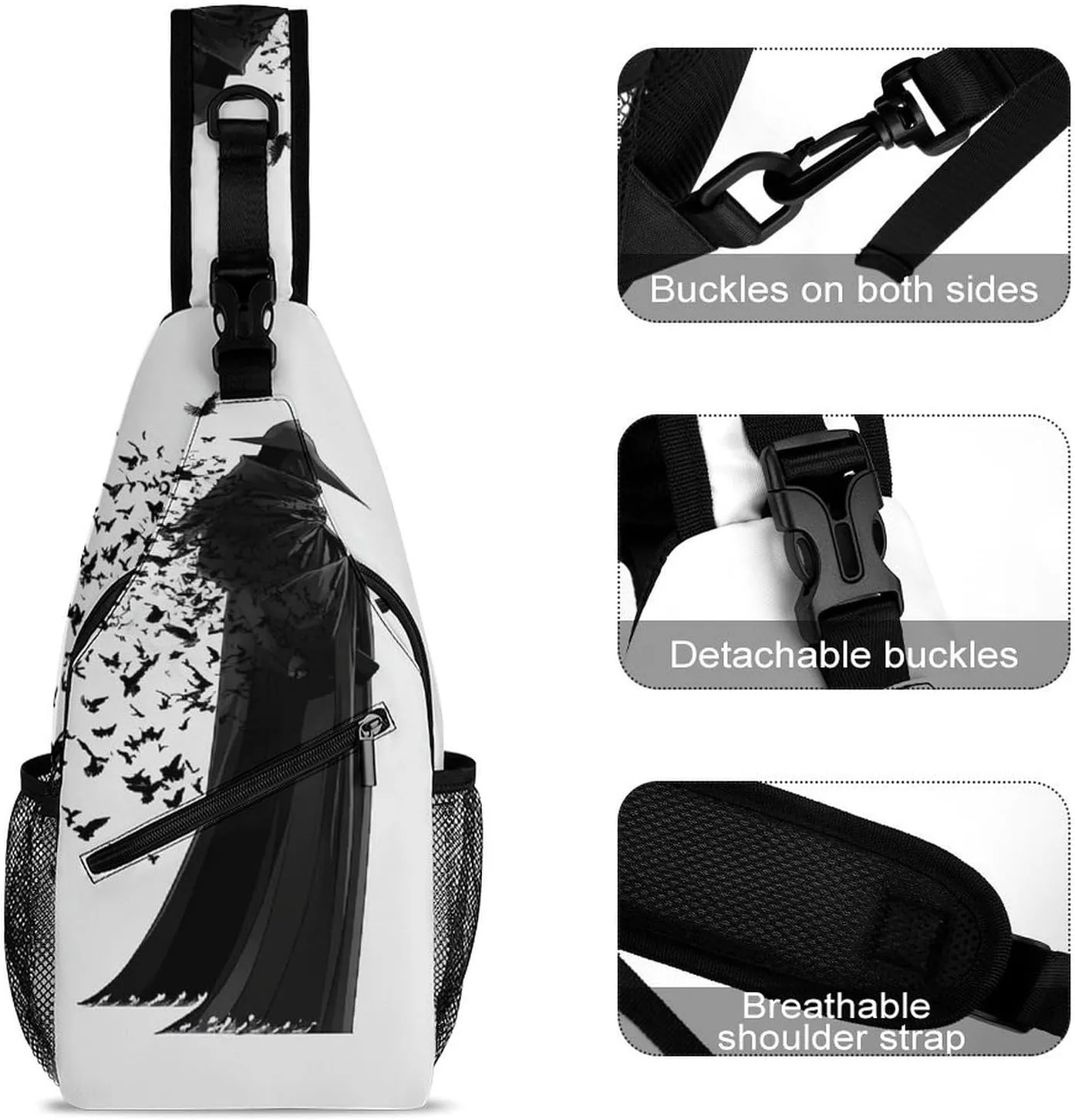 Supdreamc Men & Women Outdoor Sport Daypack Travel Bag, Black Crow Raven Bird Sling Bag Backpack Backpacking for Outdoor Camping Hiking Cycling - Durable Carry On Bag