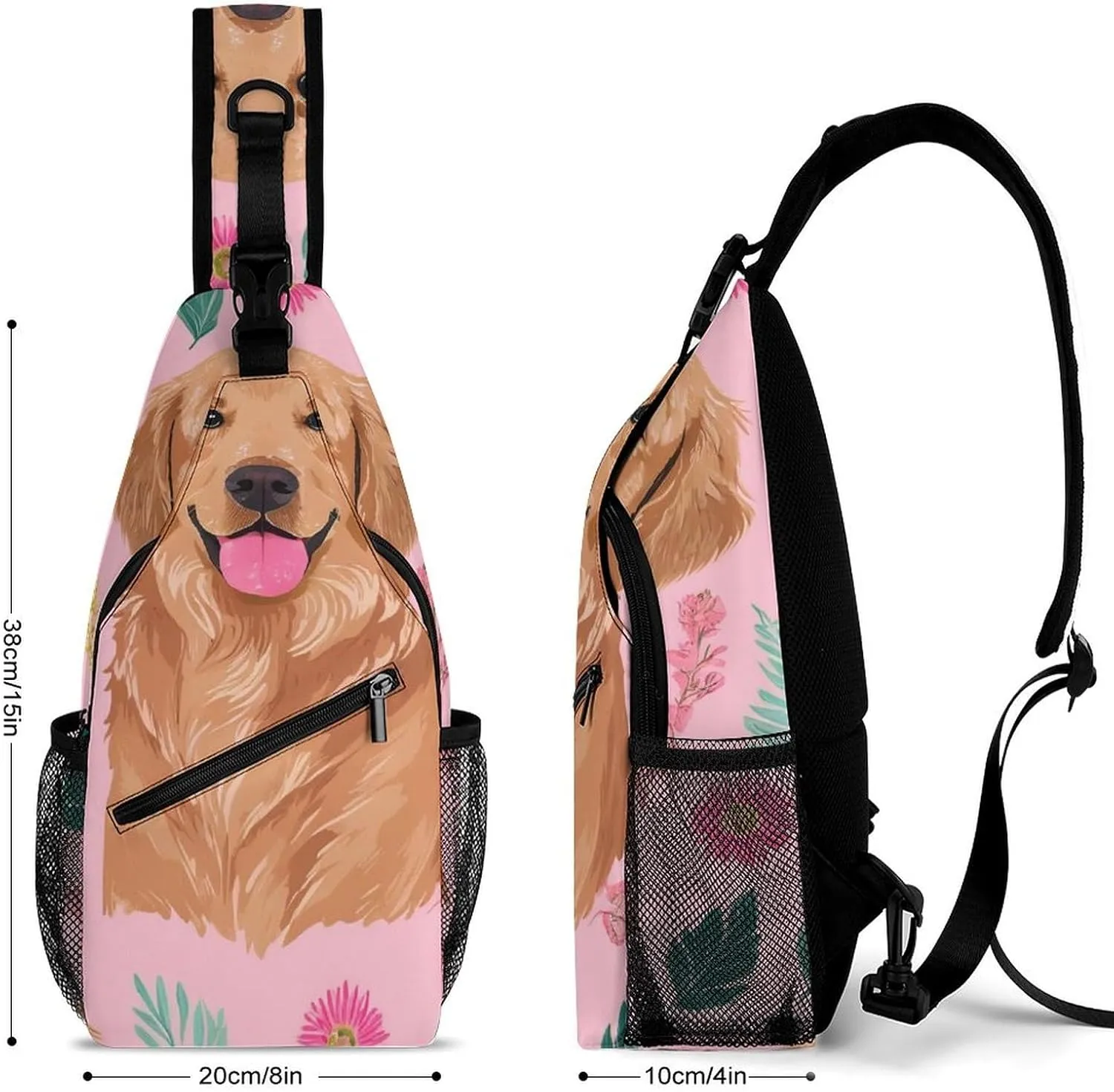 Supdreamc Men & Women Outdoor Sport Daypack Travel Bag, Cute Golden Retriever Dog Pink Sling Backpack Rucksack for Travel Hiking - Small Tool Backpack Bag Rucksack