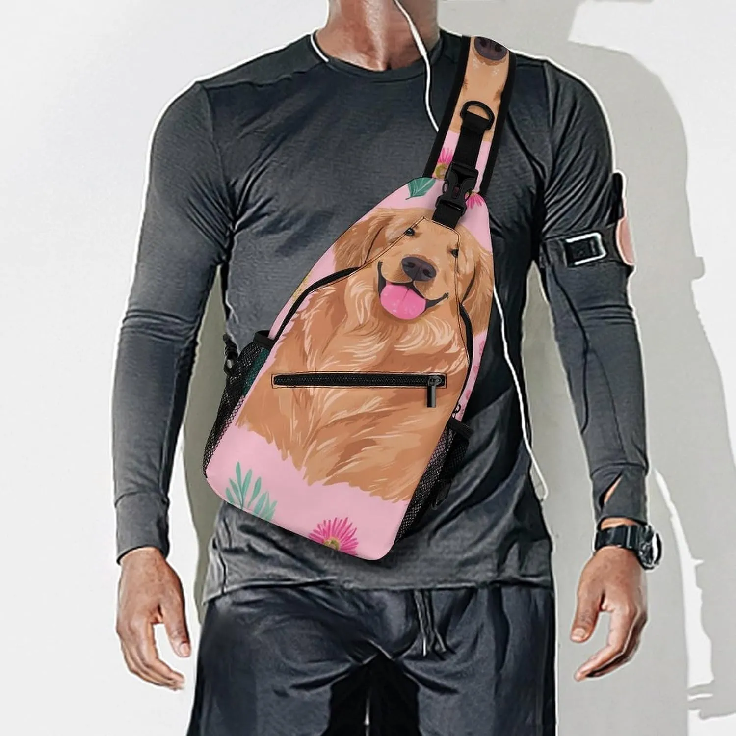 Supdreamc Men & Women Outdoor Sport Daypack Travel Bag, Cute Golden Retriever Dog Pink Sling Backpack Rucksack for Travel Hiking - Small Tool Backpack Bag Rucksack