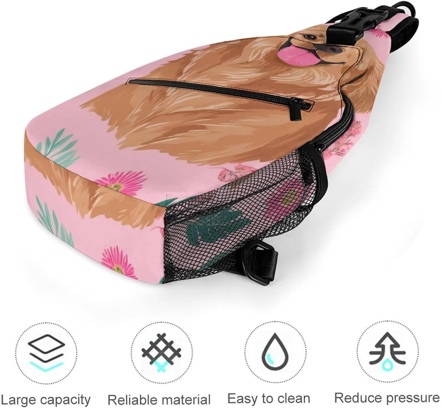 Supdreamc Men & Women Outdoor Sport Daypack Travel Bag, Cute Golden Retriever Dog Pink Sling Backpack Rucksack for Travel Hiking - Small Tool Backpack Bag Rucksack
