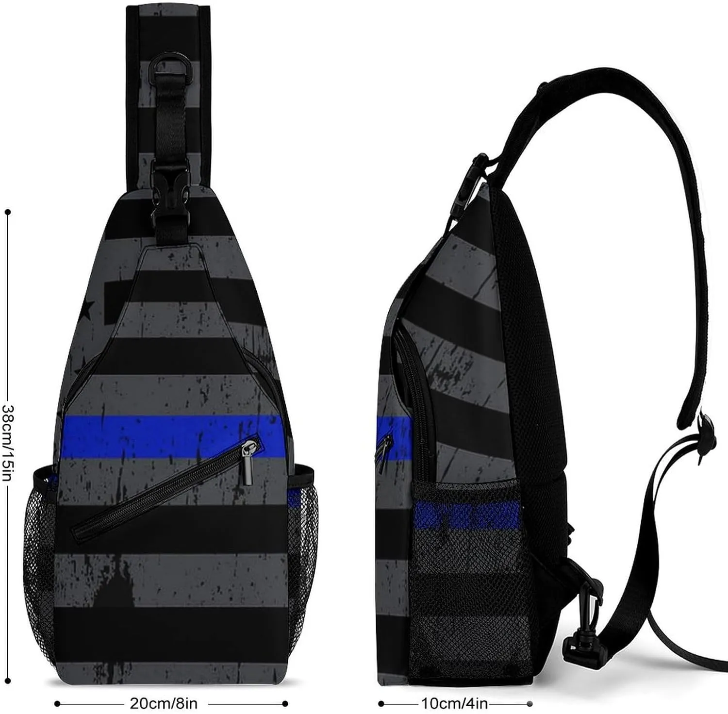 Supdreamc Men & Women Satchel Bookbags Travel Rucksack Daypack, Thin Blue Line Vintage Retro American Flag Black Sling Bag Backpack Bag for Outdoor Travel Hiking - Compact Tool Backpack