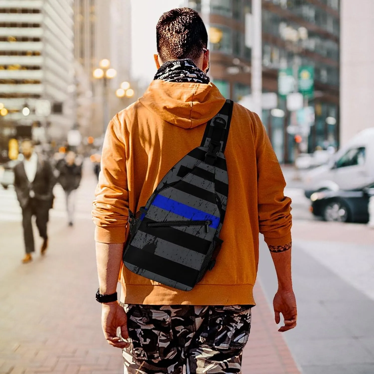 Supdreamc Men & Women Satchel Bookbags Travel Rucksack Daypack, Thin Blue Line Vintage Retro American Flag Black Sling Bag Backpack Bag for Outdoor Travel Hiking - Compact Tool Backpack