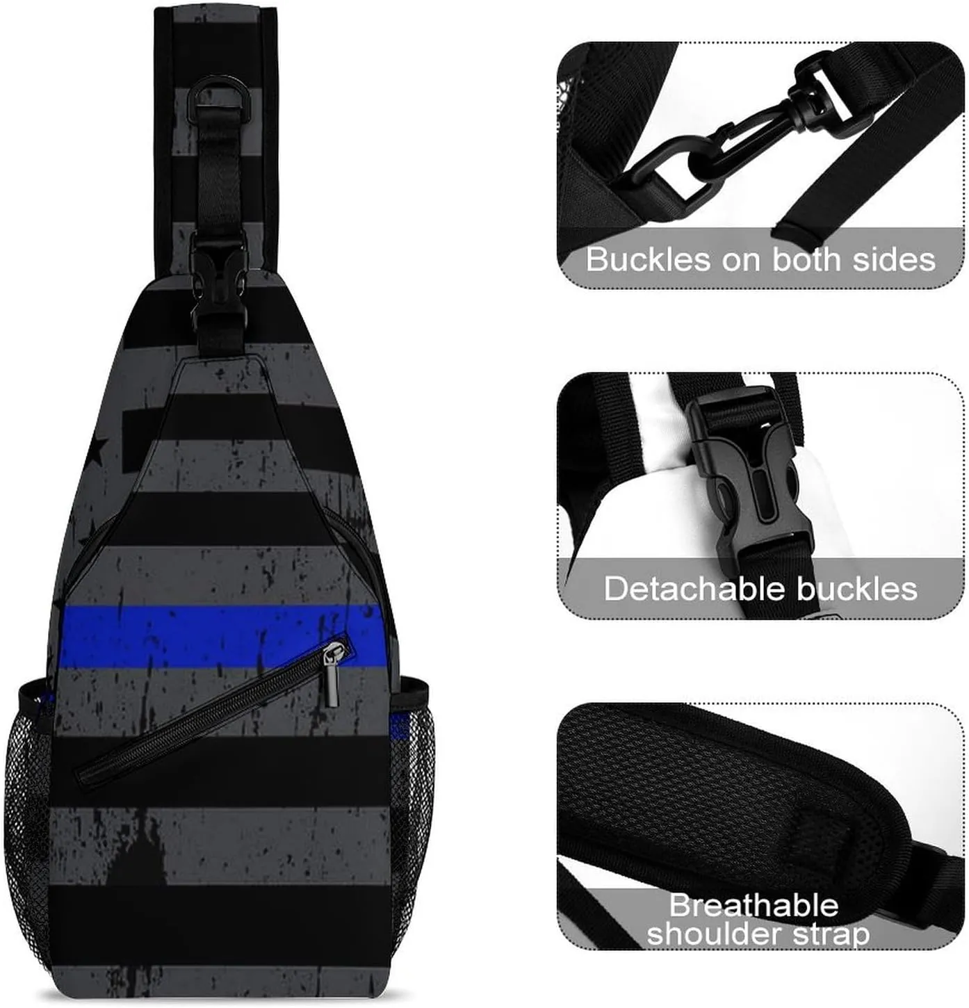 Supdreamc Men & Women Satchel Bookbags Travel Rucksack Daypack, Thin Blue Line Vintage Retro American Flag Black Sling Bag Backpack Bag for Outdoor Travel Hiking - Compact Tool Backpack