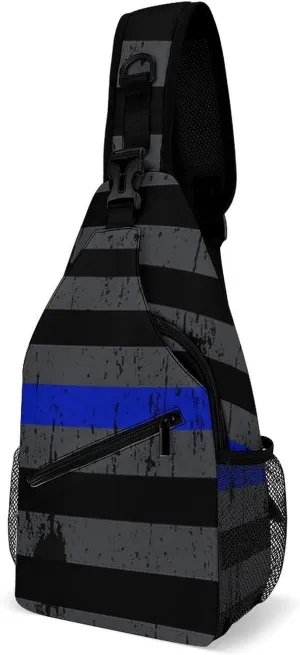 Supdreamc Men & Women Satchel Bookbags Travel Rucksack Daypack, Thin Blue Line Vintage Retro American Flag Black Sling Bag Backpack Bag for Outdoor Travel Hiking - Compact Tool Backpack