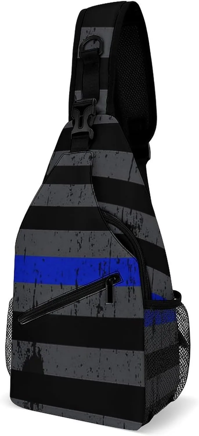 Supdreamc Men & Women Satchel Bookbags Travel Rucksack Daypack, Thin Blue Line Vintage Retro American Flag Black Sling Bag Backpack Bag for Outdoor Travel Hiking - Compact Tool Backpack