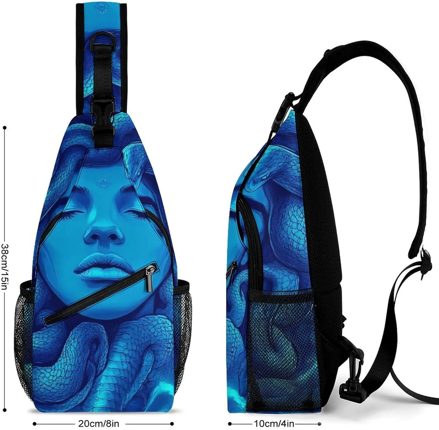 Supdreamc Men & Women Sling Backpack Outdoor Sport Daypack Travel Bag - Multipurpose Anti-Theft Carry On Bag, Breathable Chest Sling Shoulder Backpacks Bags, Greek Goddess Snake Queen Medusa Art Blue
