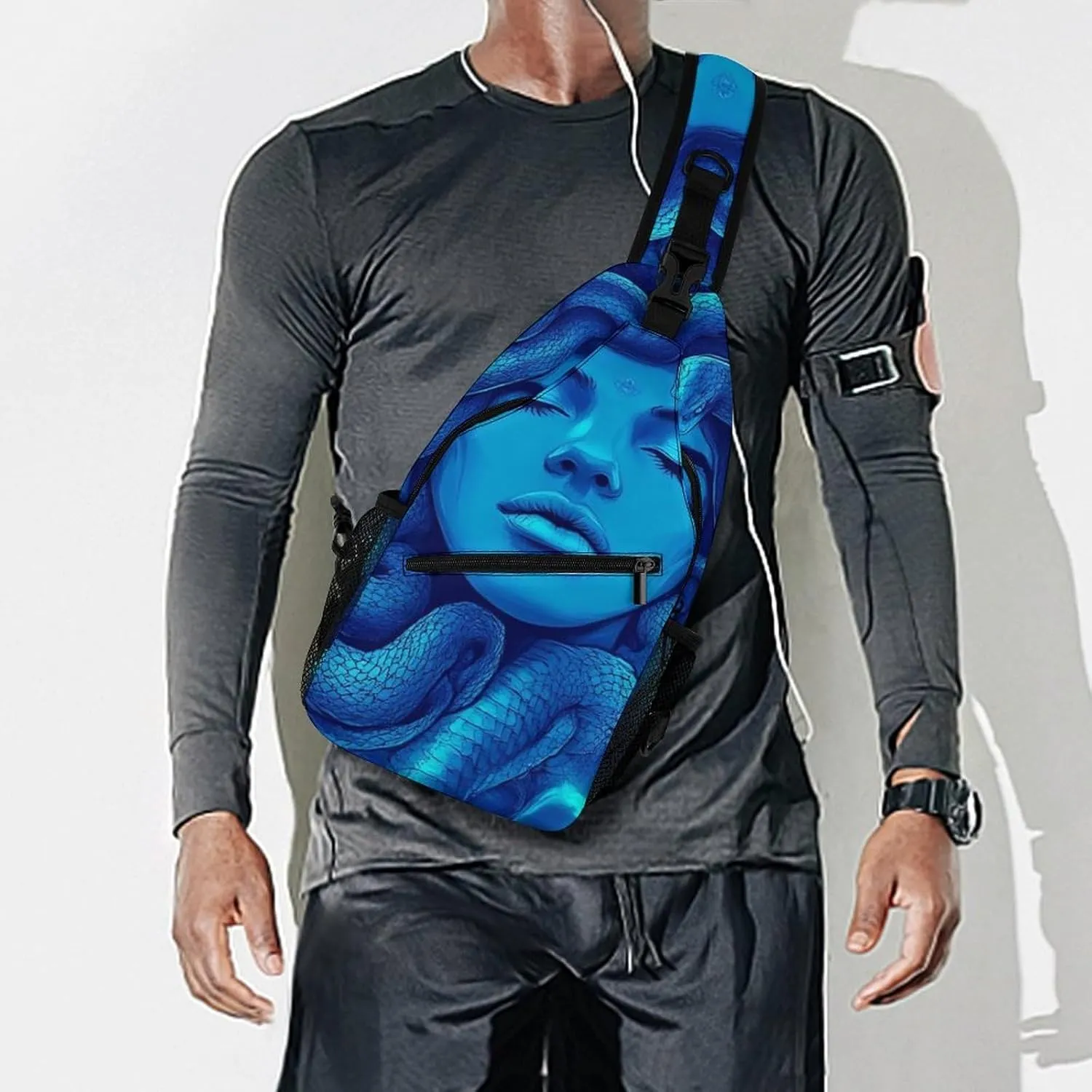 Supdreamc Men & Women Sling Backpack Outdoor Sport Daypack Travel Bag - Multipurpose Anti-Theft Carry On Bag, Breathable Chest Sling Shoulder Backpacks Bags, Greek Goddess Snake Queen Medusa Art Blue