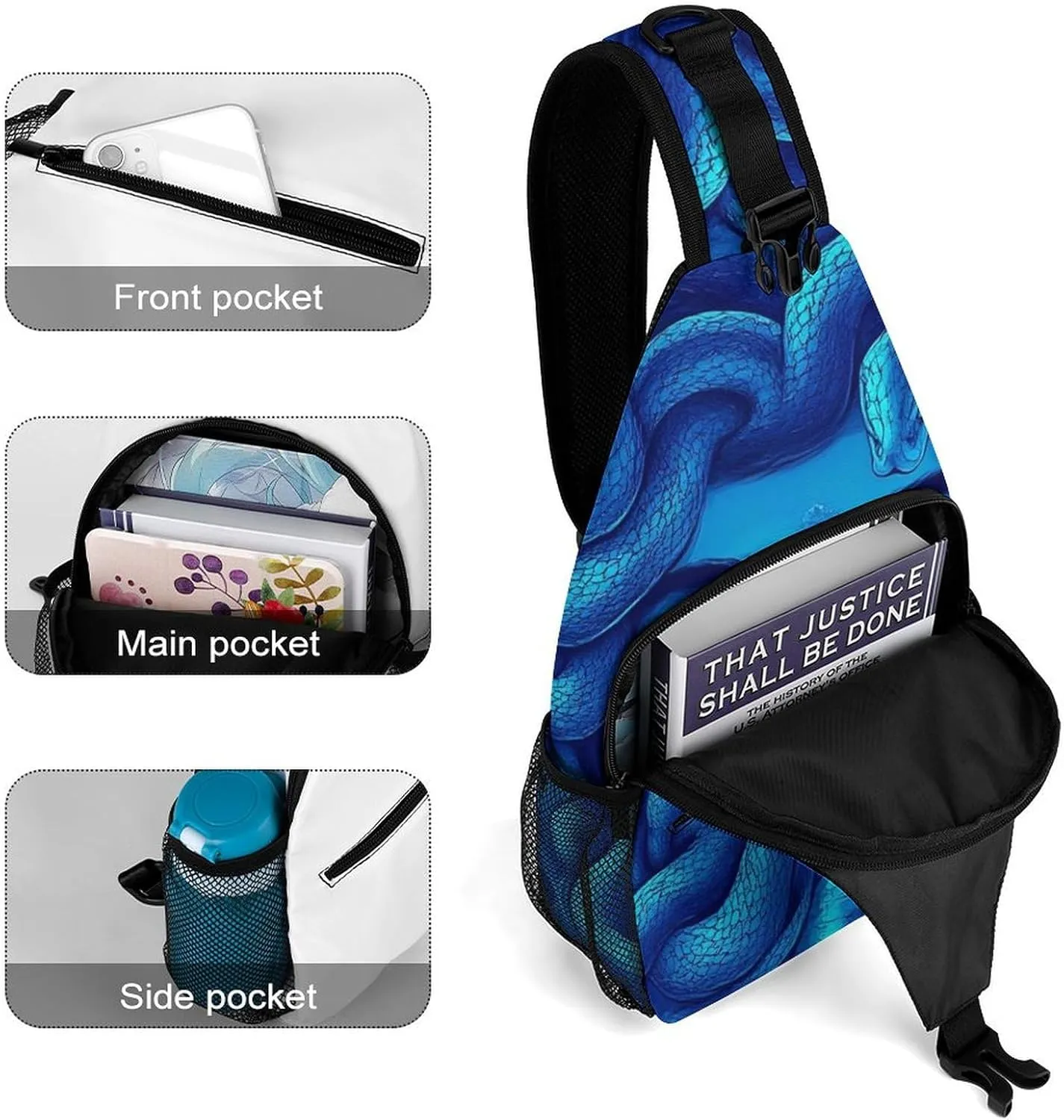 Supdreamc Men & Women Sling Backpack Outdoor Sport Daypack Travel Bag - Multipurpose Anti-Theft Carry On Bag, Breathable Chest Sling Shoulder Backpacks Bags, Greek Goddess Snake Queen Medusa Art Blue