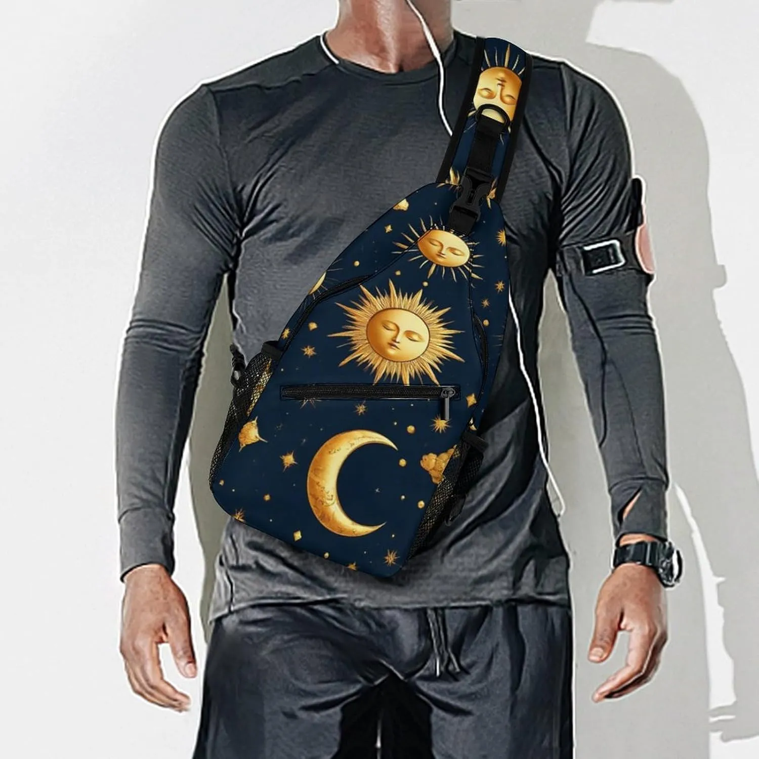 Supdreamc Men & Women Sun Moon Boho Astrology Sling Bag Backpack Outdoor Sport Daypack Travel Bag - Multipurpose Anti-Theft Tactical Satchel, Unbalance Chest Bag Rucksack