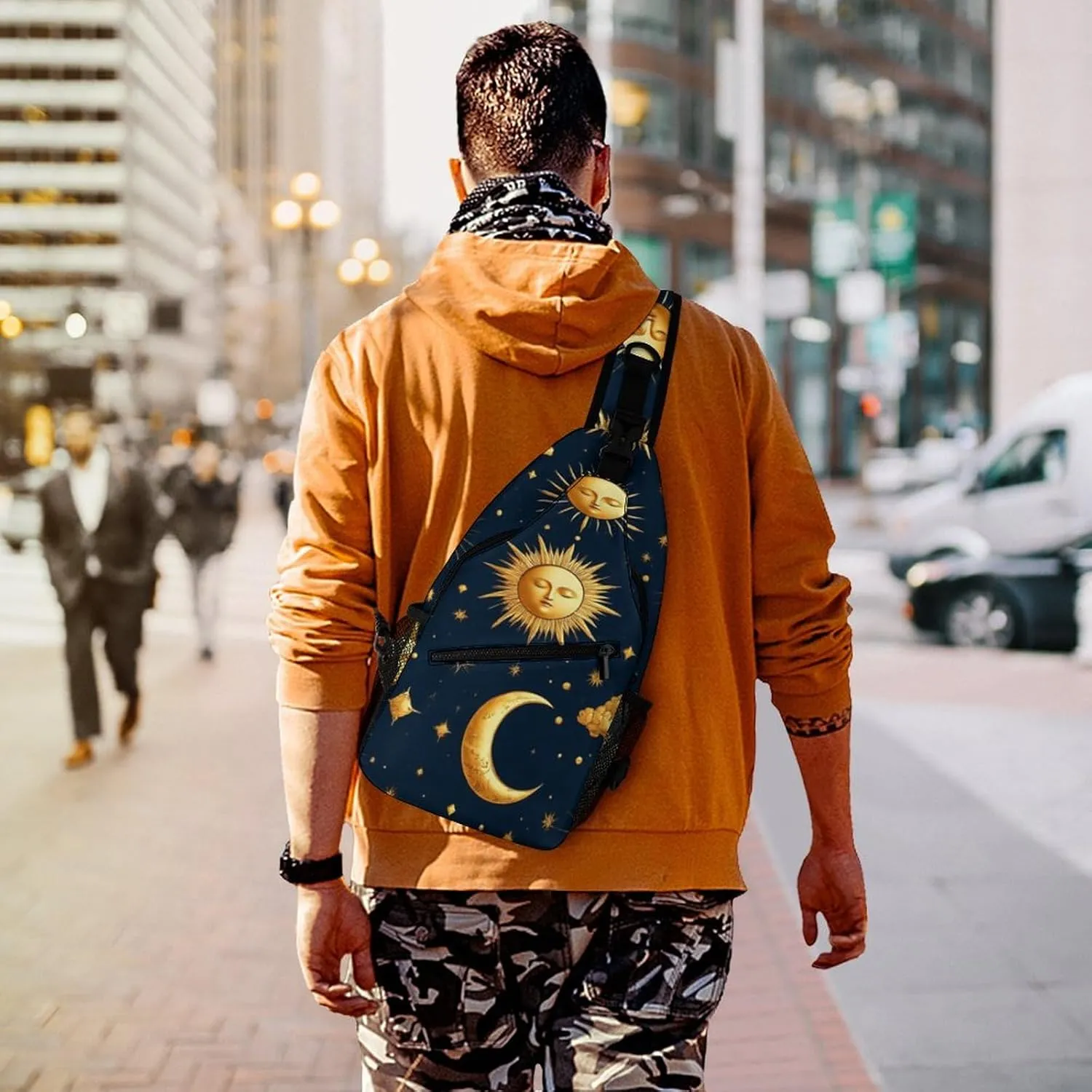 Supdreamc Men & Women Sun Moon Boho Astrology Sling Bag Backpack Outdoor Sport Daypack Travel Bag - Multipurpose Anti-Theft Tactical Satchel, Unbalance Chest Bag Rucksack
