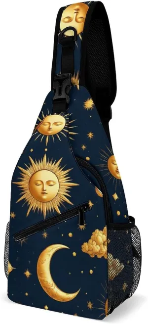 Supdreamc Men & Women Sun Moon Boho Astrology Sling Bag Backpack Outdoor Sport Daypack Travel Bag - Multipurpose Anti-Theft Tactical Satchel, Unbalance Chest Bag Rucksack