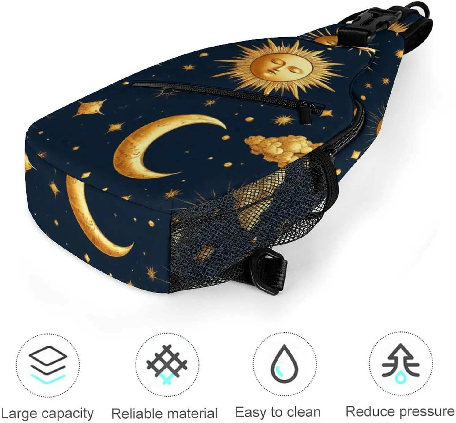 Supdreamc Men & Women Sun Moon Boho Astrology Sling Bag Backpack Outdoor Sport Daypack Travel Bag - Multipurpose Anti-Theft Tactical Satchel, Unbalance Chest Bag Rucksack