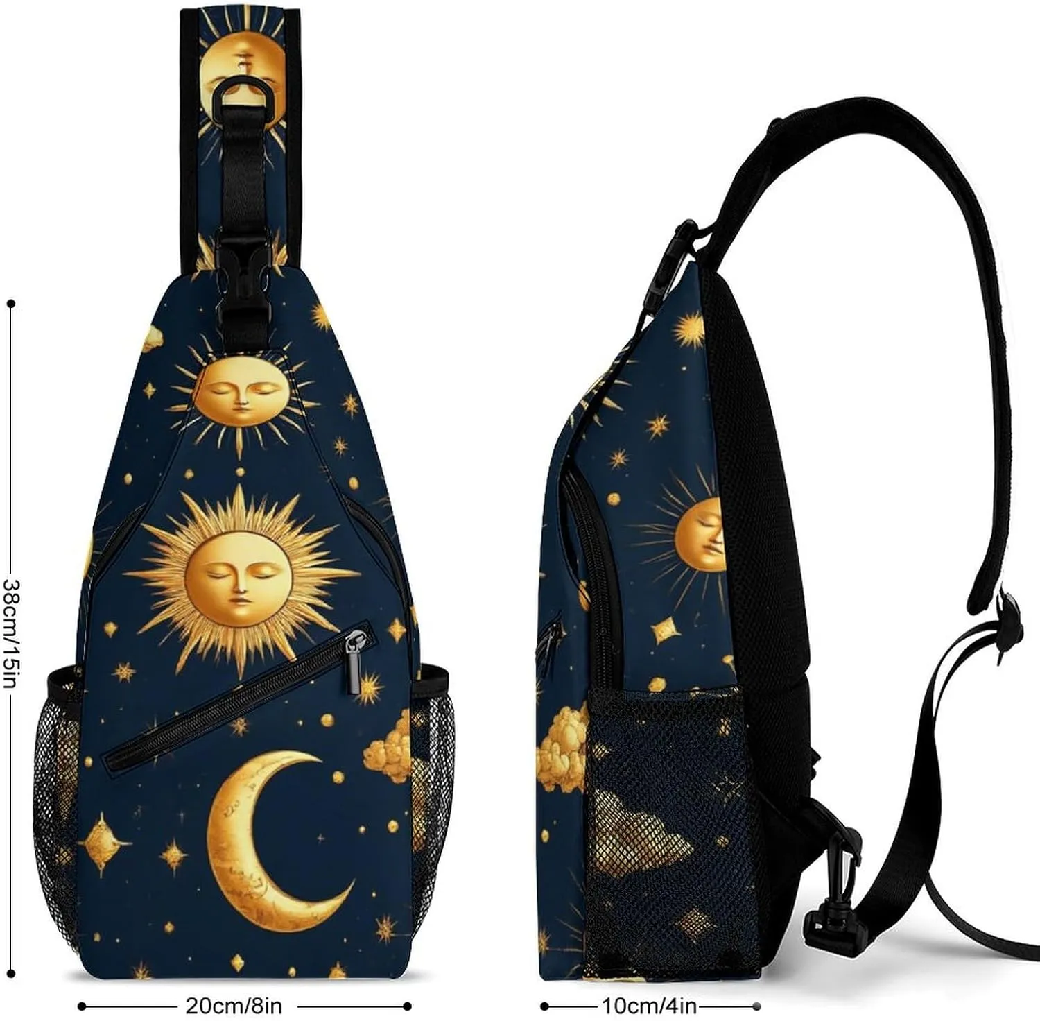Supdreamc Men & Women Sun Moon Boho Astrology Sling Bag Backpack Outdoor Sport Daypack Travel Bag - Multipurpose Anti-Theft Tactical Satchel, Unbalance Chest Bag Rucksack