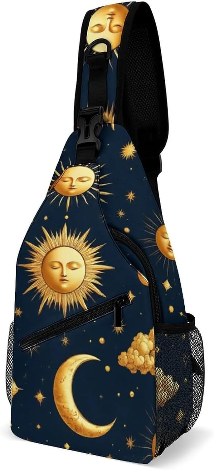 Supdreamc Men & Women Sun Moon Boho Astrology Sling Bag Backpack Outdoor Sport Daypack Travel Bag - Multipurpose Anti-Theft Tactical Satchel, Unbalance Chest Bag Rucksack