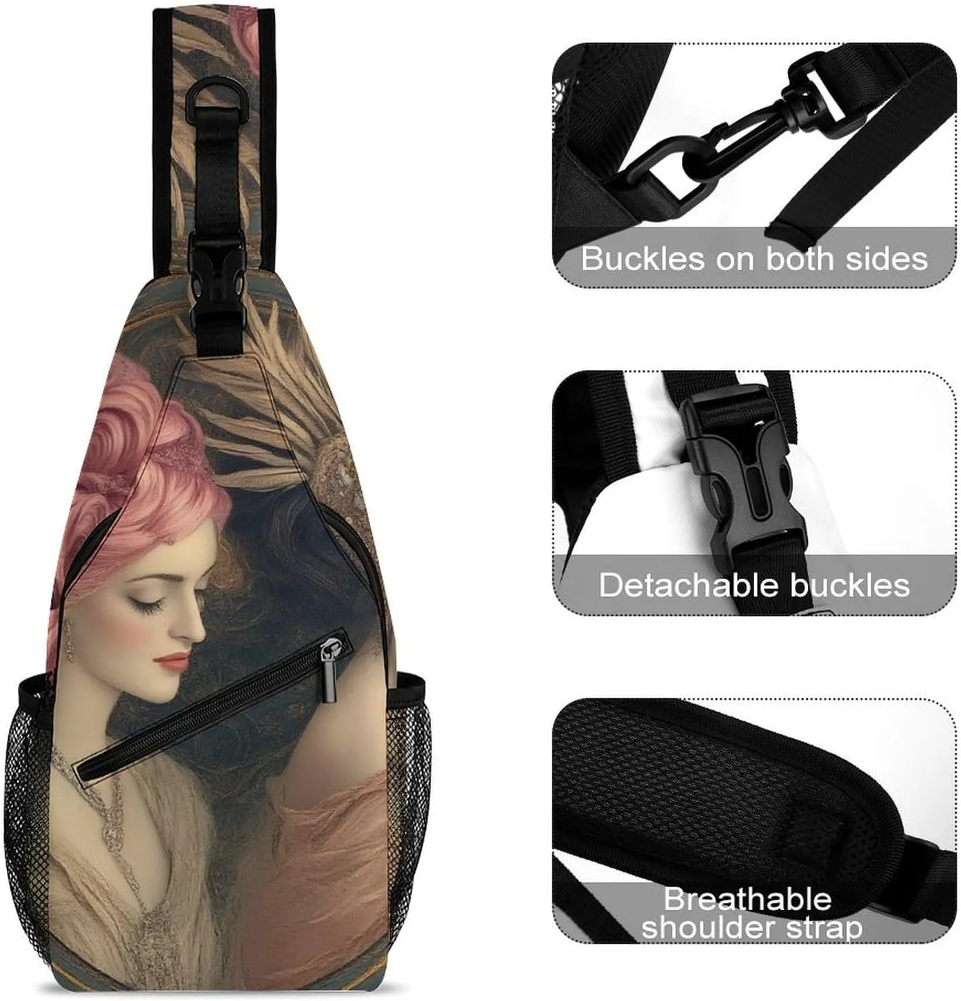Supdreamc Men Sling Shoulder Backpack Packable Breathable Shoulder Chest Crossbody Bag - Lesbian Girls Pride Art Multipurpose Backpacking Bookbag With Adjustable Shoulder Strap