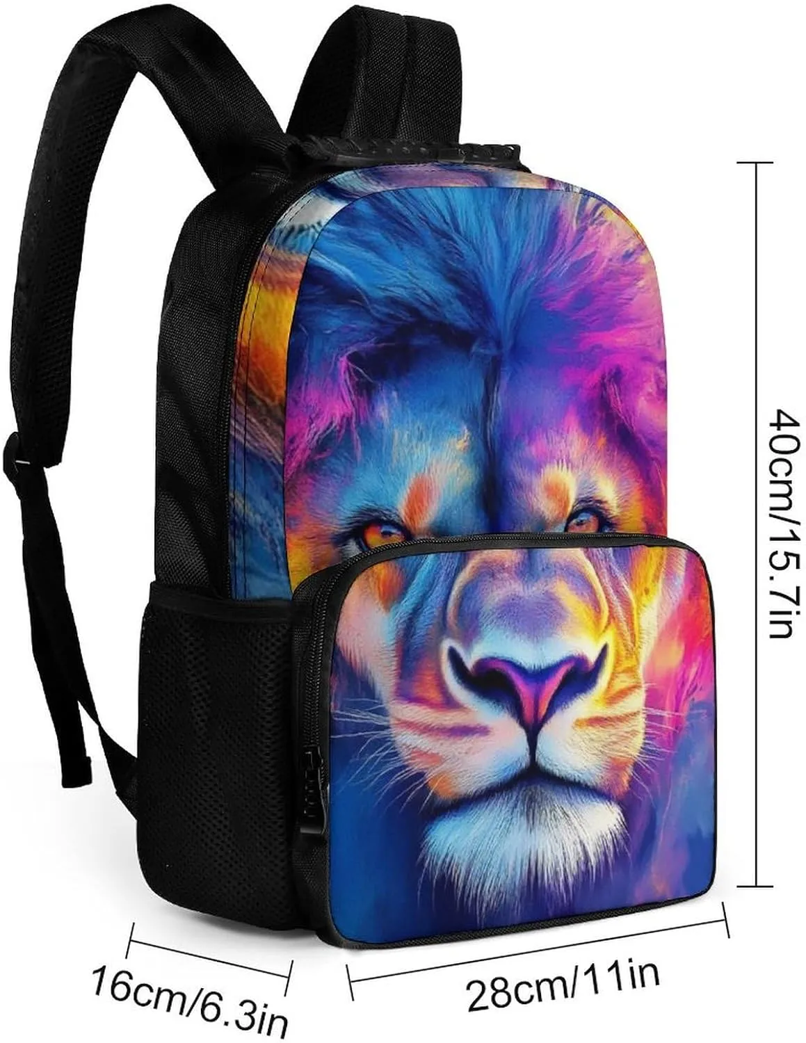 Supdreamc Men Women Lightweight Colorful Lion Watercolor Art Daypack Bookbag Big Capacity Carry On Bag With Side Pockets for Camping Travel Bicycle