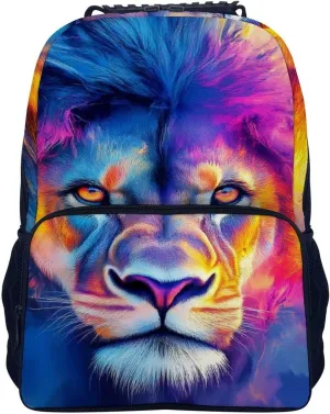 Supdreamc Men Women Lightweight Colorful Lion Watercolor Art Daypack Bookbag Big Capacity Carry On Bag With Side Pockets for Camping Travel Bicycle