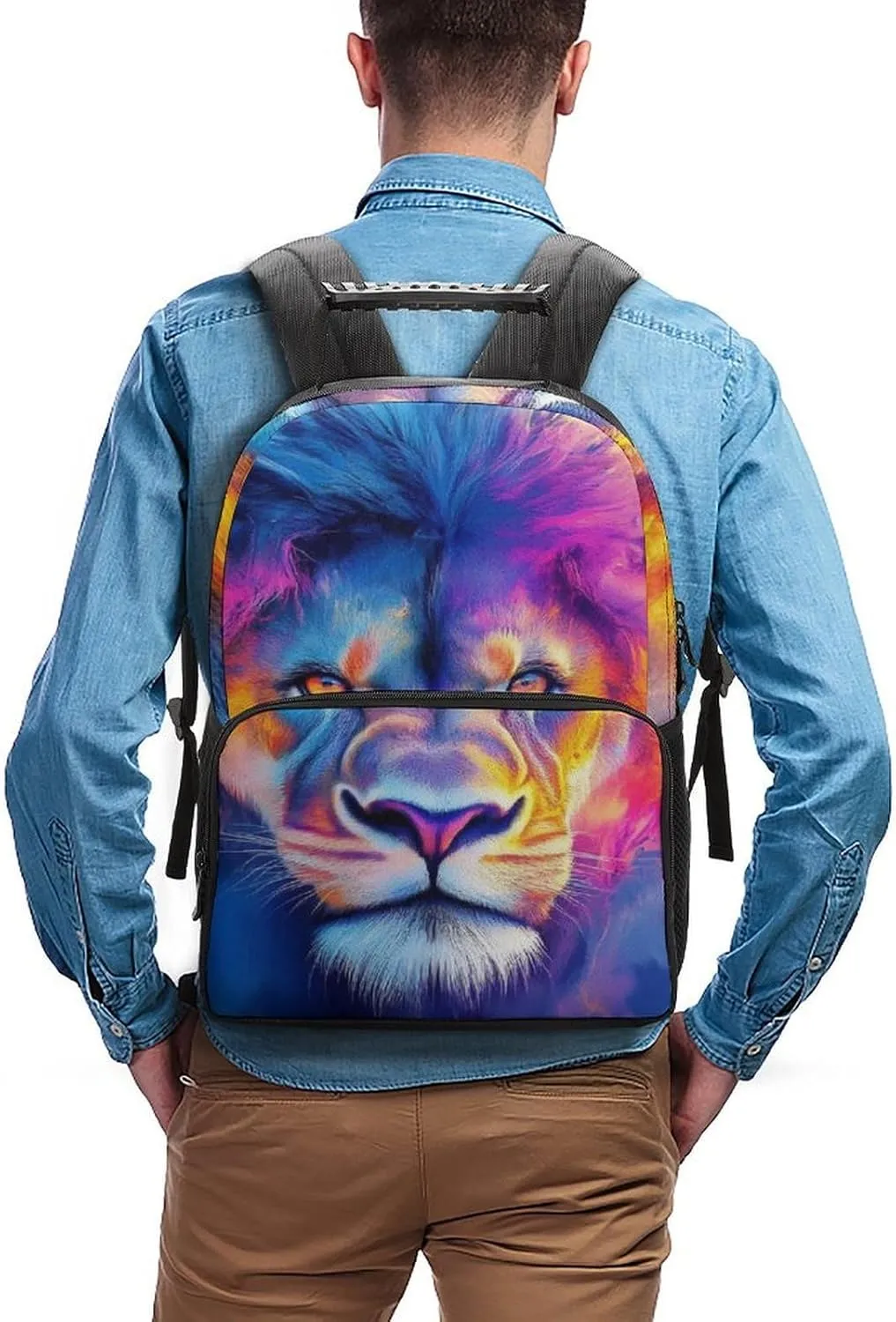 Supdreamc Men Women Lightweight Colorful Lion Watercolor Art Daypack Bookbag Big Capacity Carry On Bag With Side Pockets for Camping Travel Bicycle