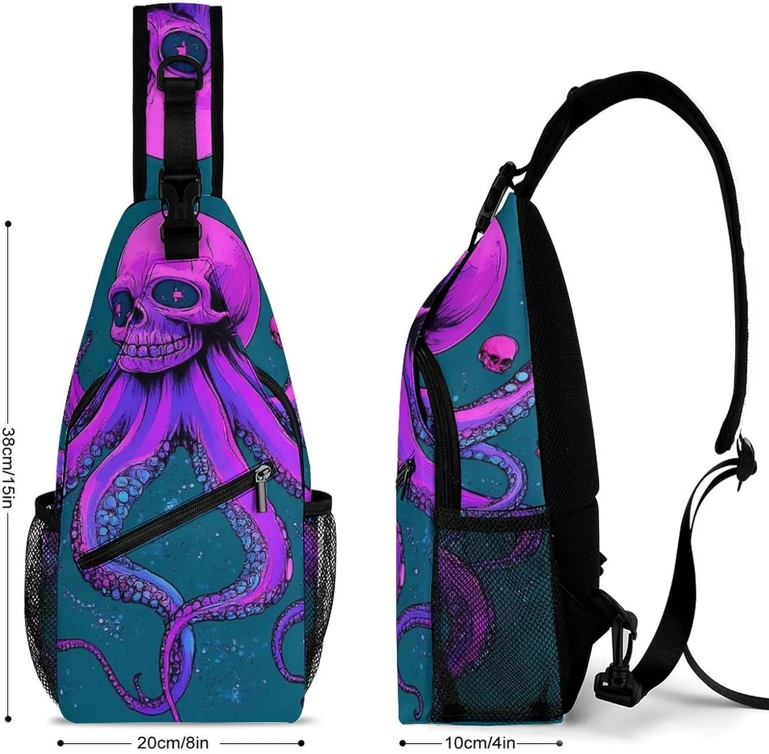 Supdreamc Men's Sling Bag Backpack Foldable Breathable Chest Sling Shoulder Backpacks Bags - Octopus Skull Art Multipurpose Anti-Theft Backpacking Bookbag