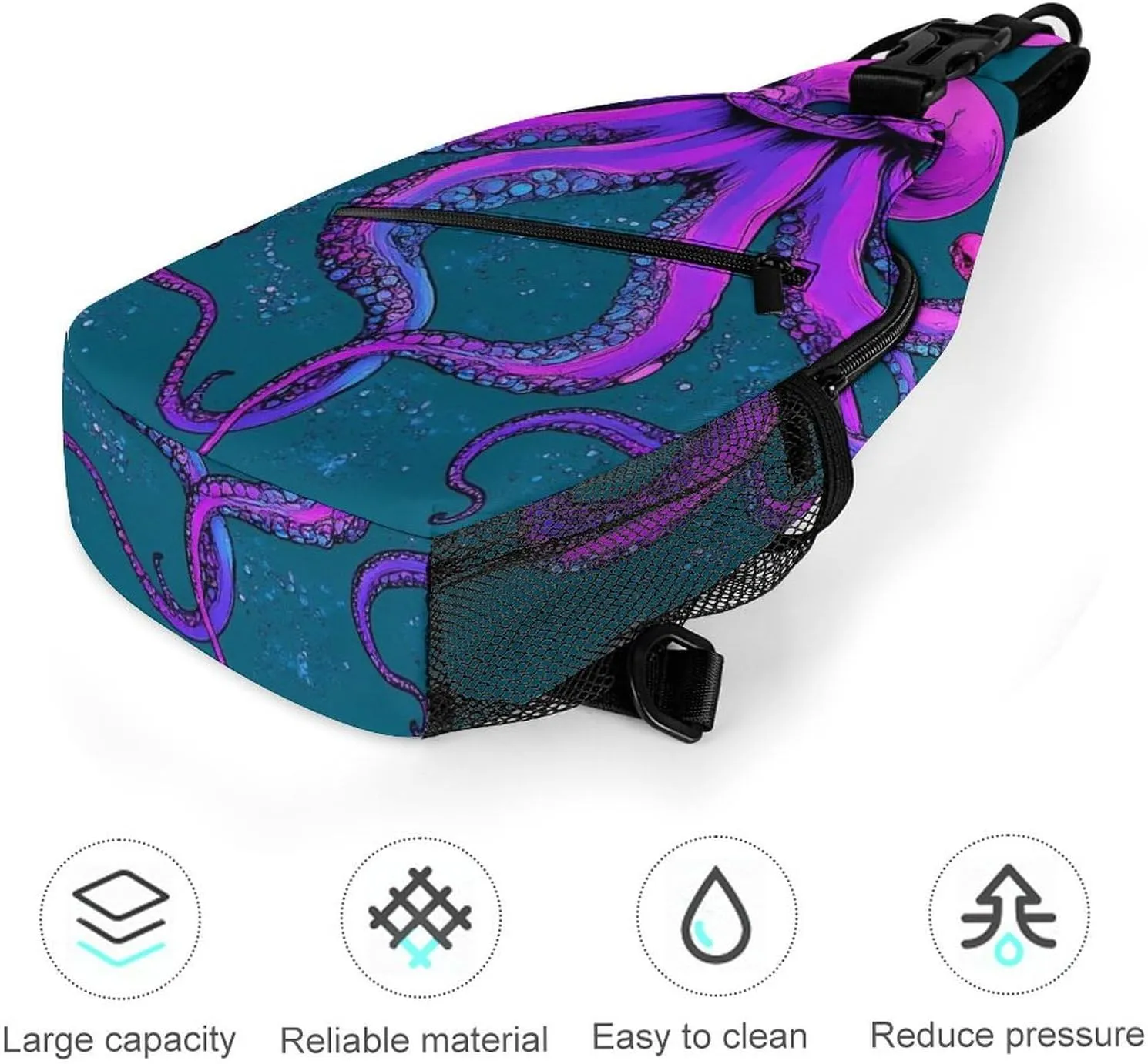 Supdreamc Men's Sling Bag Backpack Foldable Breathable Chest Sling Shoulder Backpacks Bags - Octopus Skull Art Multipurpose Anti-Theft Backpacking Bookbag