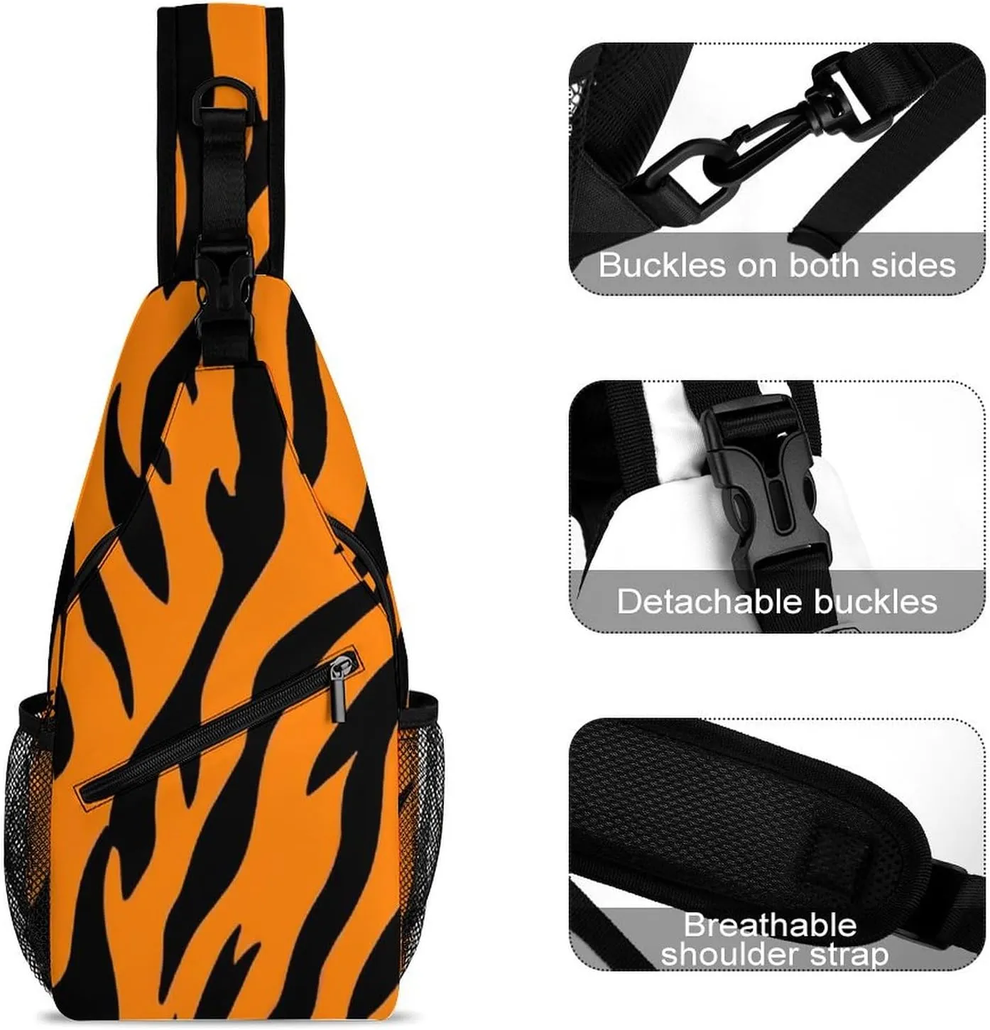 Supdreamc Sling Bag Backpack for Men Women Multipurpose Anti-Theft Satchel Bookbags Travel Rucksack Daypack Bookbag, Animal Print Tiger Stripe Shoulder Crossbody Bag Chest Pack