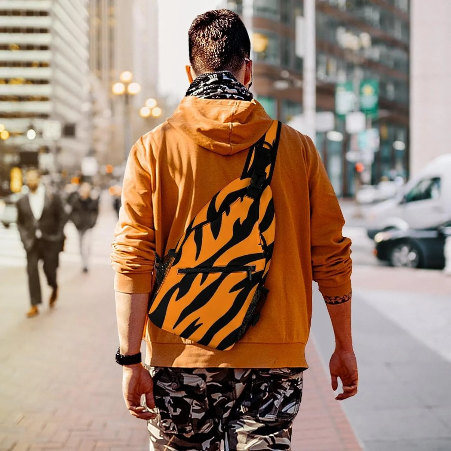 Supdreamc Sling Bag Backpack for Men Women Multipurpose Anti-Theft Satchel Bookbags Travel Rucksack Daypack Bookbag, Animal Print Tiger Stripe Shoulder Crossbody Bag Chest Pack