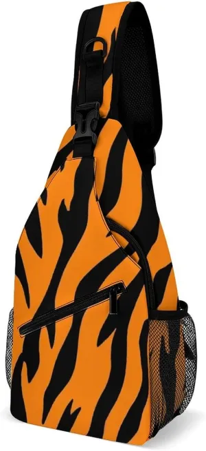 Supdreamc Sling Bag Backpack for Men Women Multipurpose Anti-Theft Satchel Bookbags Travel Rucksack Daypack Bookbag, Animal Print Tiger Stripe Shoulder Crossbody Bag Chest Pack