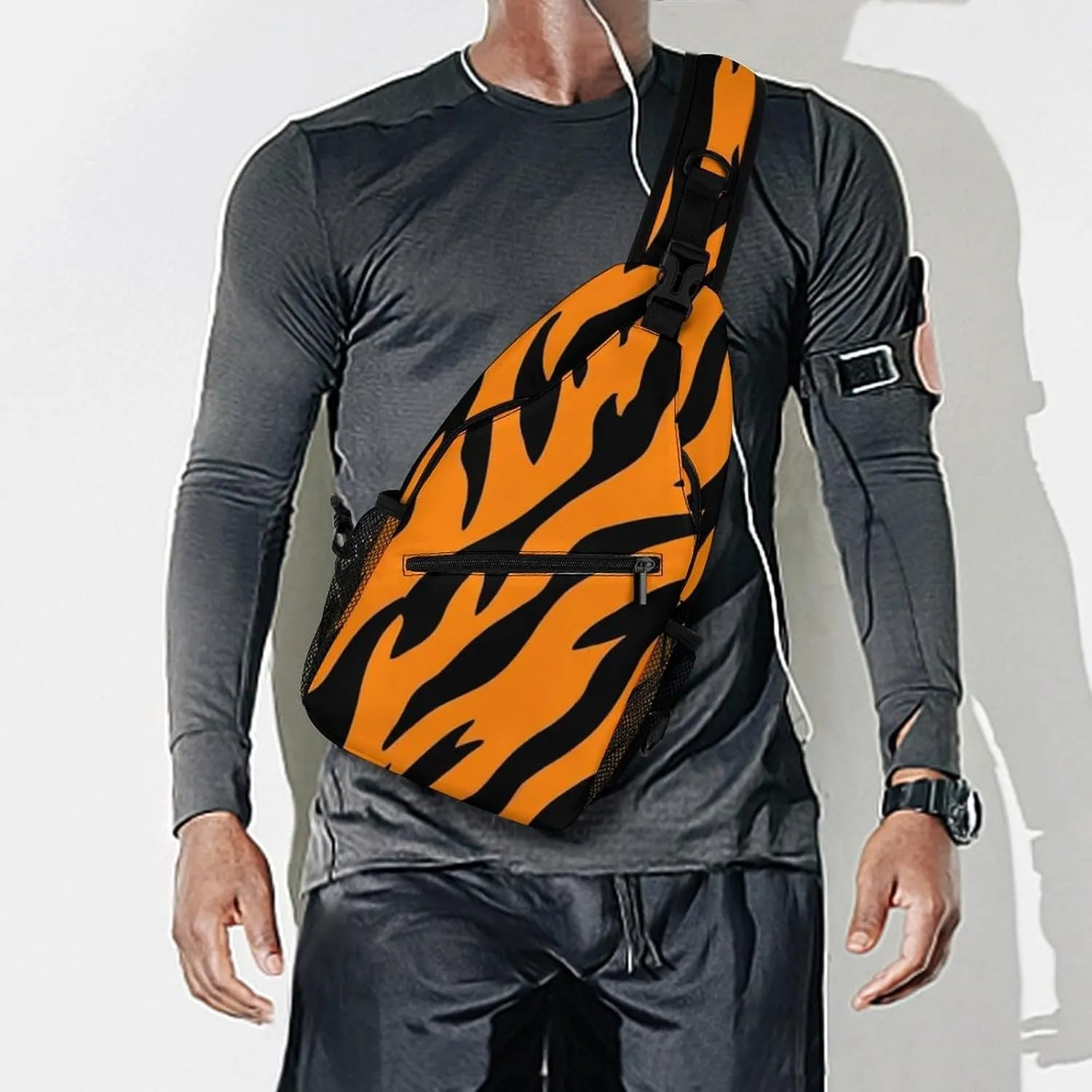 Supdreamc Sling Bag Backpack for Men Women Multipurpose Anti-Theft Satchel Bookbags Travel Rucksack Daypack Bookbag, Animal Print Tiger Stripe Shoulder Crossbody Bag Chest Pack