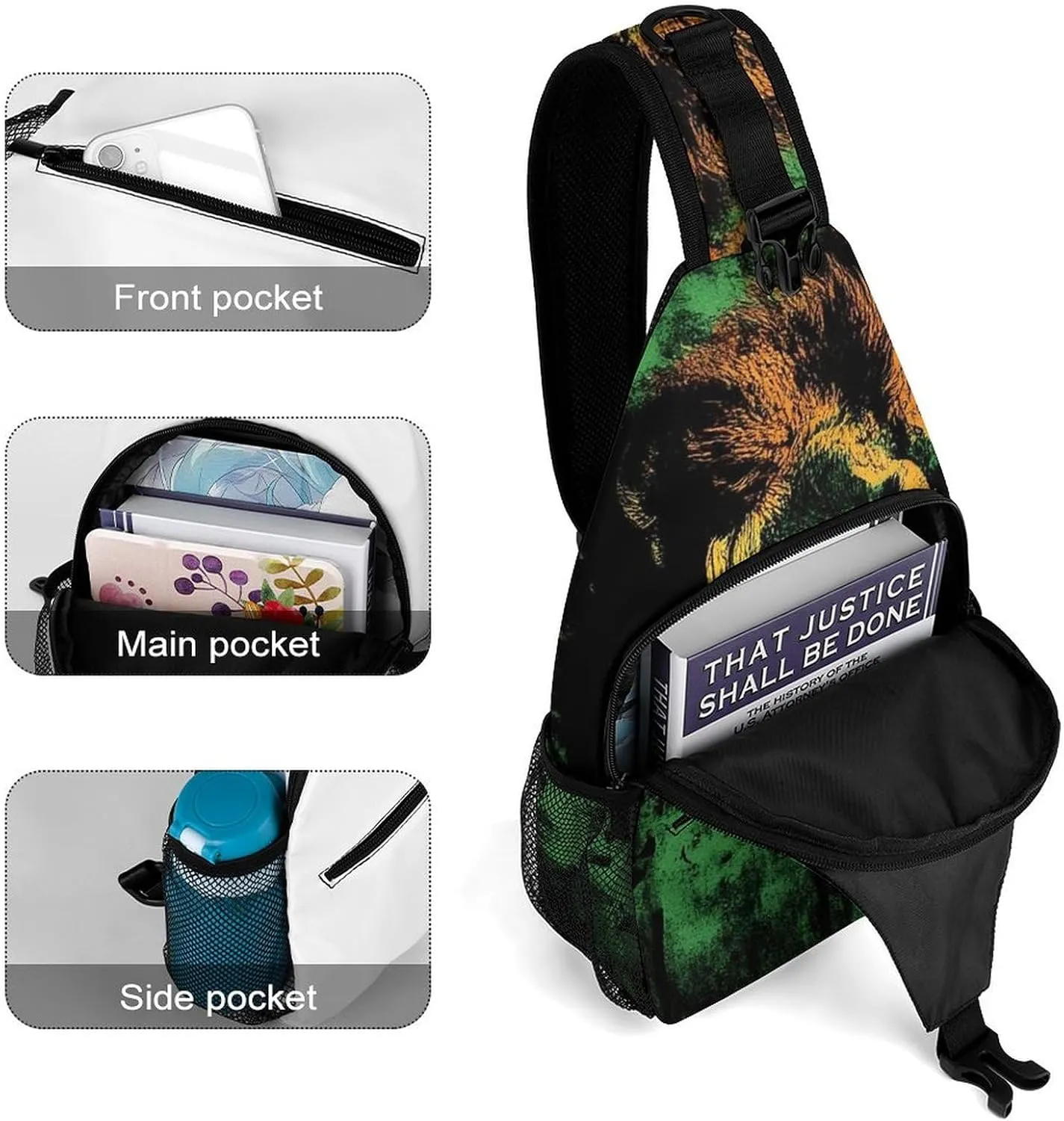 Supdreamc Sling Bag Backpack for Women Men Multipurpose Anti-Theft Gym Crossbody Sack Satchel Outdoor Hiking Backpack, Judah Rasta Rastafari Jamaica Reggae Splash Lion Art Chest Day Bag