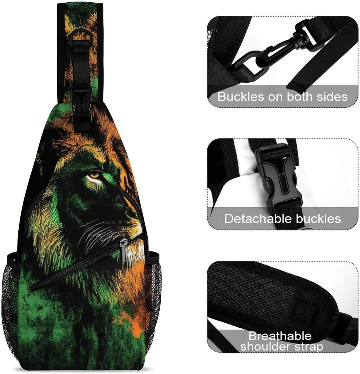 Supdreamc Sling Bag Backpack for Women Men Multipurpose Anti-Theft Gym Crossbody Sack Satchel Outdoor Hiking Backpack, Judah Rasta Rastafari Jamaica Reggae Splash Lion Art Chest Day Bag