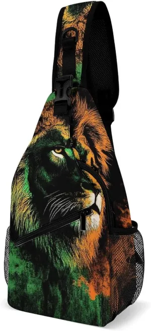 Supdreamc Sling Bag Backpack for Women Men Multipurpose Anti-Theft Gym Crossbody Sack Satchel Outdoor Hiking Backpack, Judah Rasta Rastafari Jamaica Reggae Splash Lion Art Chest Day Bag