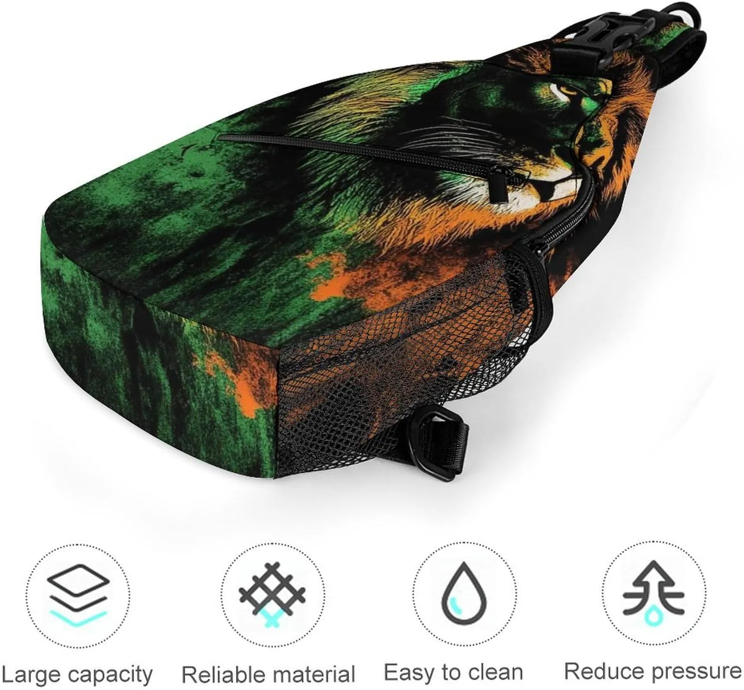 Supdreamc Sling Bag Backpack for Women Men Multipurpose Anti-Theft Gym Crossbody Sack Satchel Outdoor Hiking Backpack, Judah Rasta Rastafari Jamaica Reggae Splash Lion Art Chest Day Bag