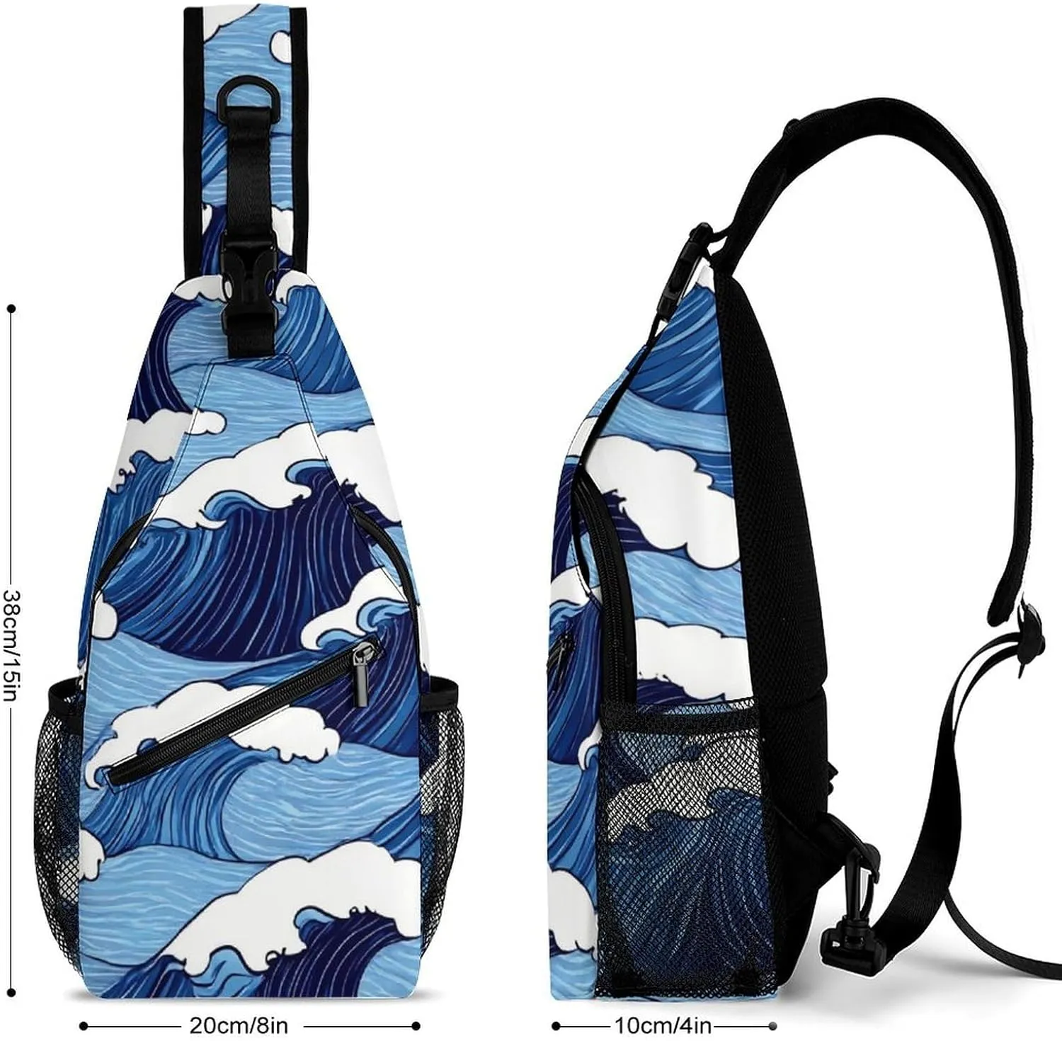 Supdreamc Sling Shoulder Backpack for Women Men Multipurpose Anti-Theft Casual Carrying Tote Case Crossbody Travel Bag Tactical Satchel, Japanese Ocean Sea Blue Wave Rucksack