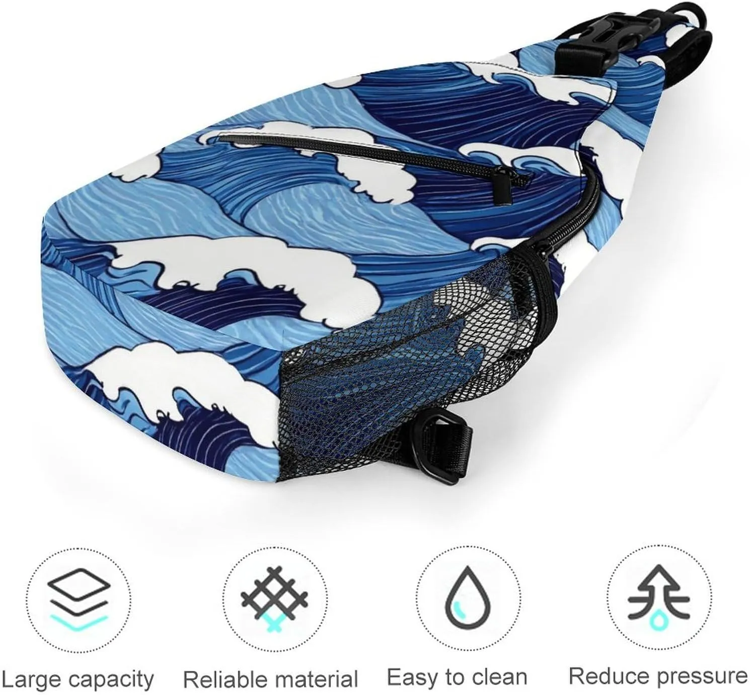 Supdreamc Sling Shoulder Backpack for Women Men Multipurpose Anti-Theft Casual Carrying Tote Case Crossbody Travel Bag Tactical Satchel, Japanese Ocean Sea Blue Wave Rucksack