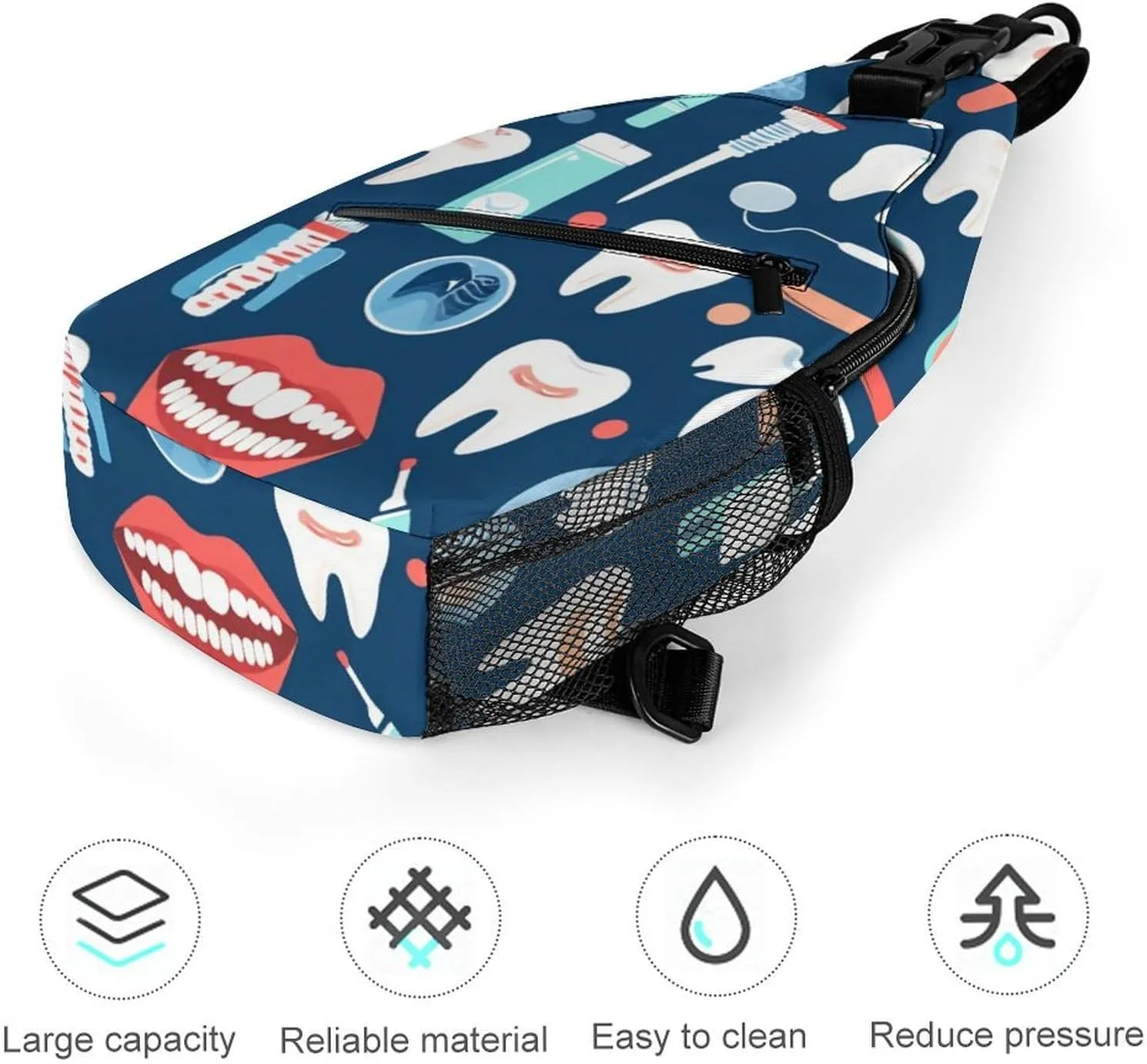 Supdreamc Ultra Lightweight Sling Shoulder Backpack Shoulder Chest Crossbody Bag Multipurpose Anti-Theft Daypack for Hiking Cycling Camping Travel, Teeth Dental Pattern Bookbag