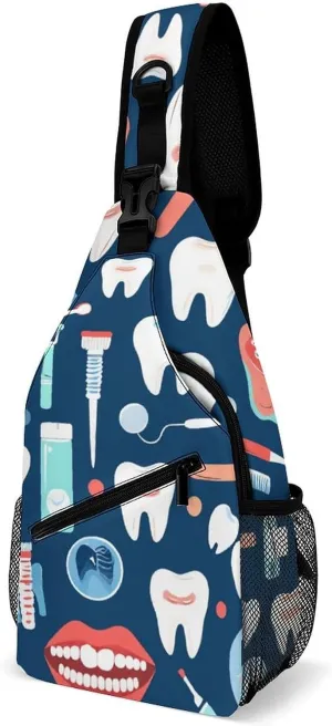 Supdreamc Ultra Lightweight Sling Shoulder Backpack Shoulder Chest Crossbody Bag Multipurpose Anti-Theft Daypack for Hiking Cycling Camping Travel, Teeth Dental Pattern Bookbag