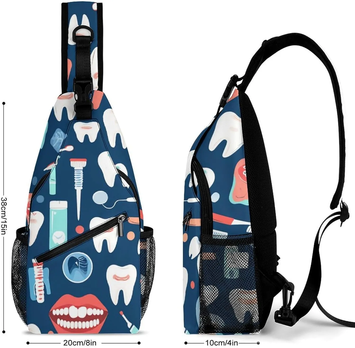 Supdreamc Ultra Lightweight Sling Shoulder Backpack Shoulder Chest Crossbody Bag Multipurpose Anti-Theft Daypack for Hiking Cycling Camping Travel, Teeth Dental Pattern Bookbag